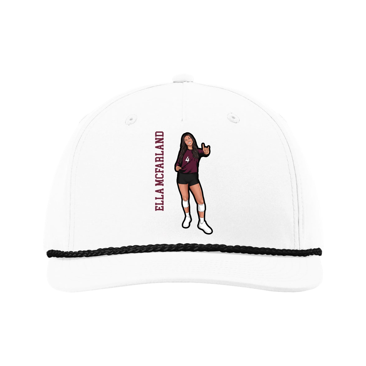 Five-Panel Classic Rope Cap — Name Vertical in White