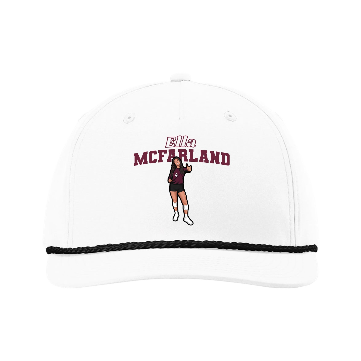 Five-Panel Classic Rope Cap — Name Arch in White