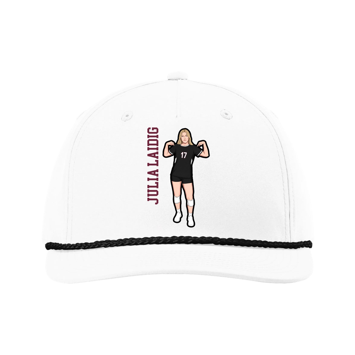 Five-Panel Classic Rope Cap — Name Vertical in White