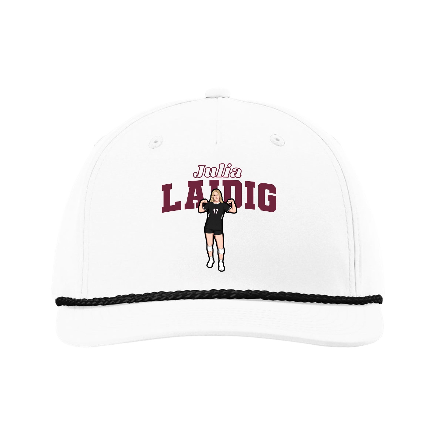 Five-Panel Classic Rope Cap — Name Arch in White