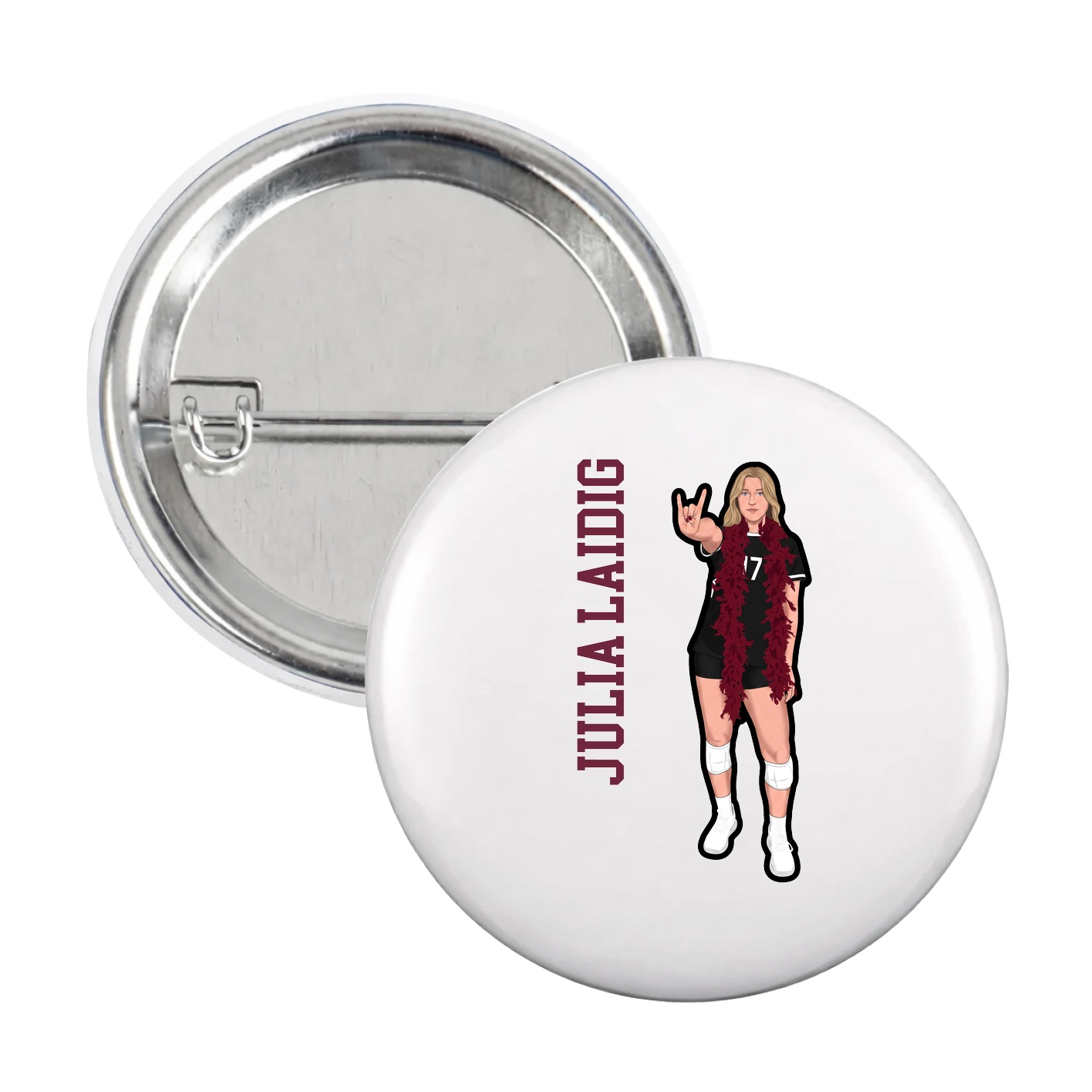 Game Day Button — Name Vertical in White