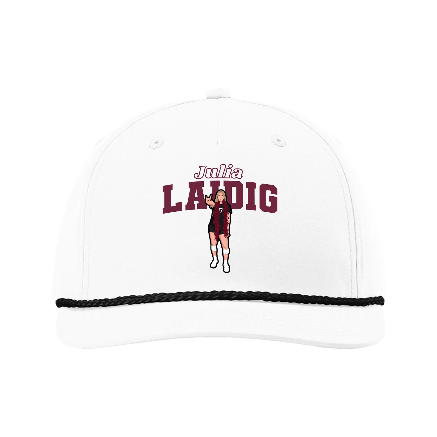 Five-Panel Classic Rope Cap — Name Arch in White