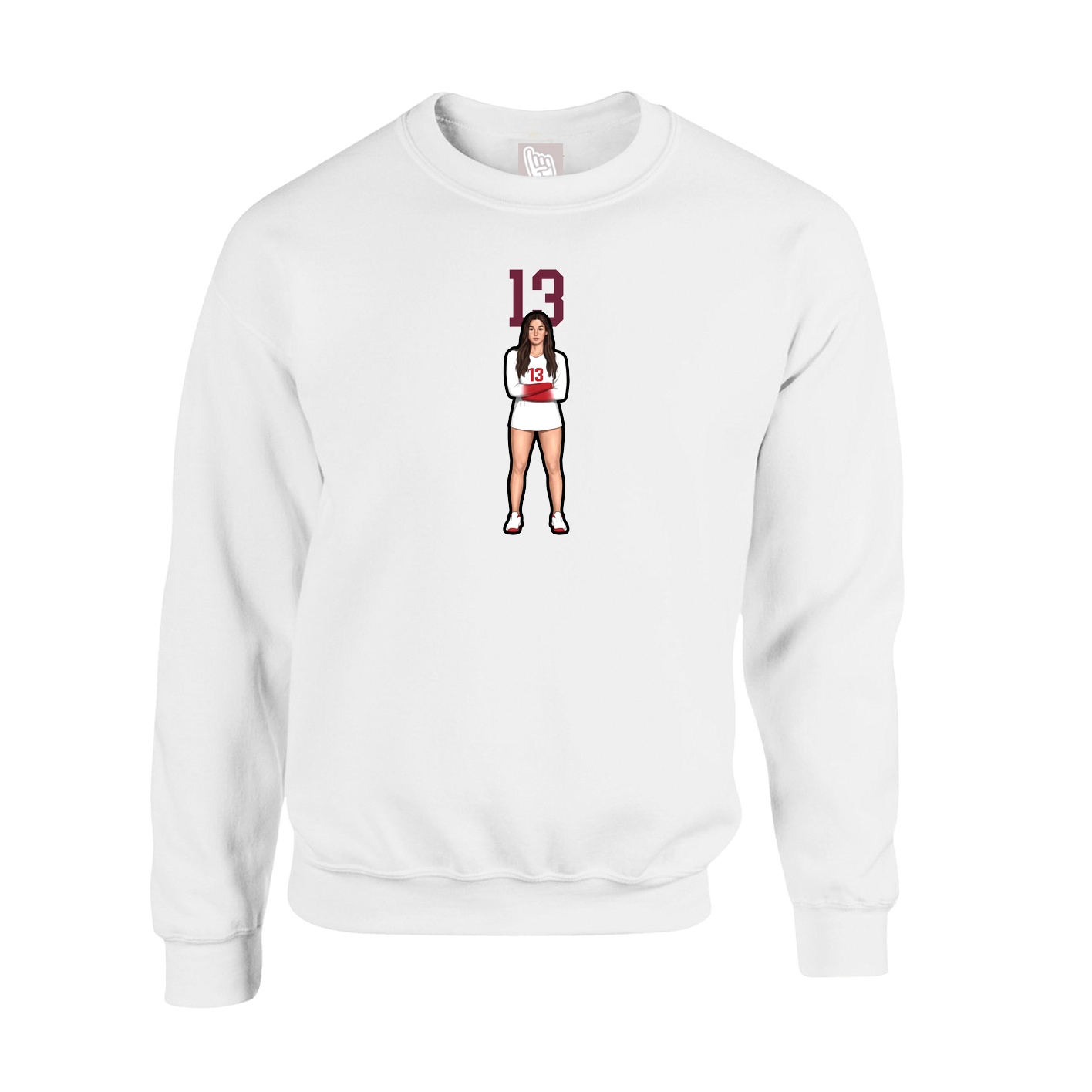 Fleece Crew — Number Top in White