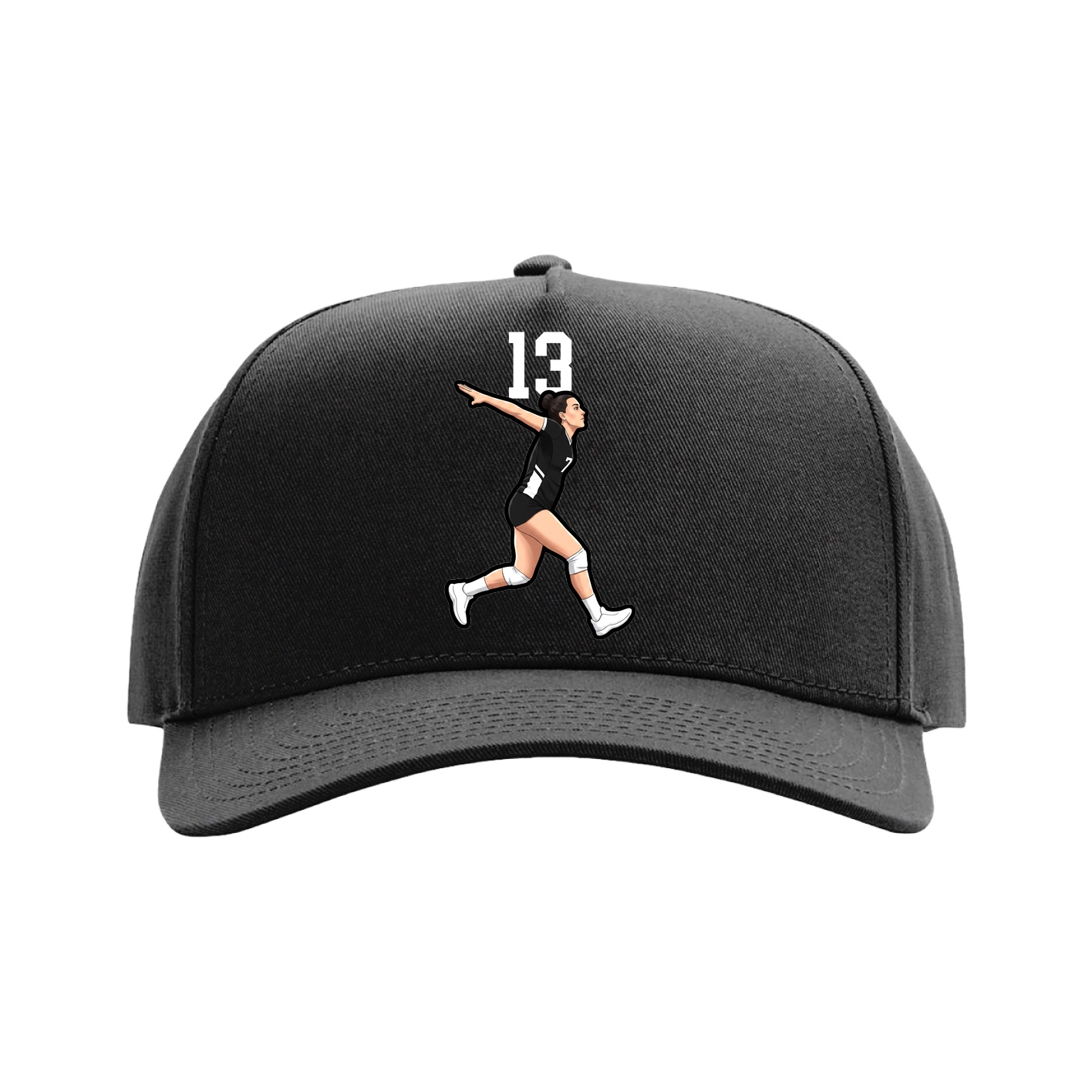 Full Fabric Five-Panel Champ Cap — Number Top in Black