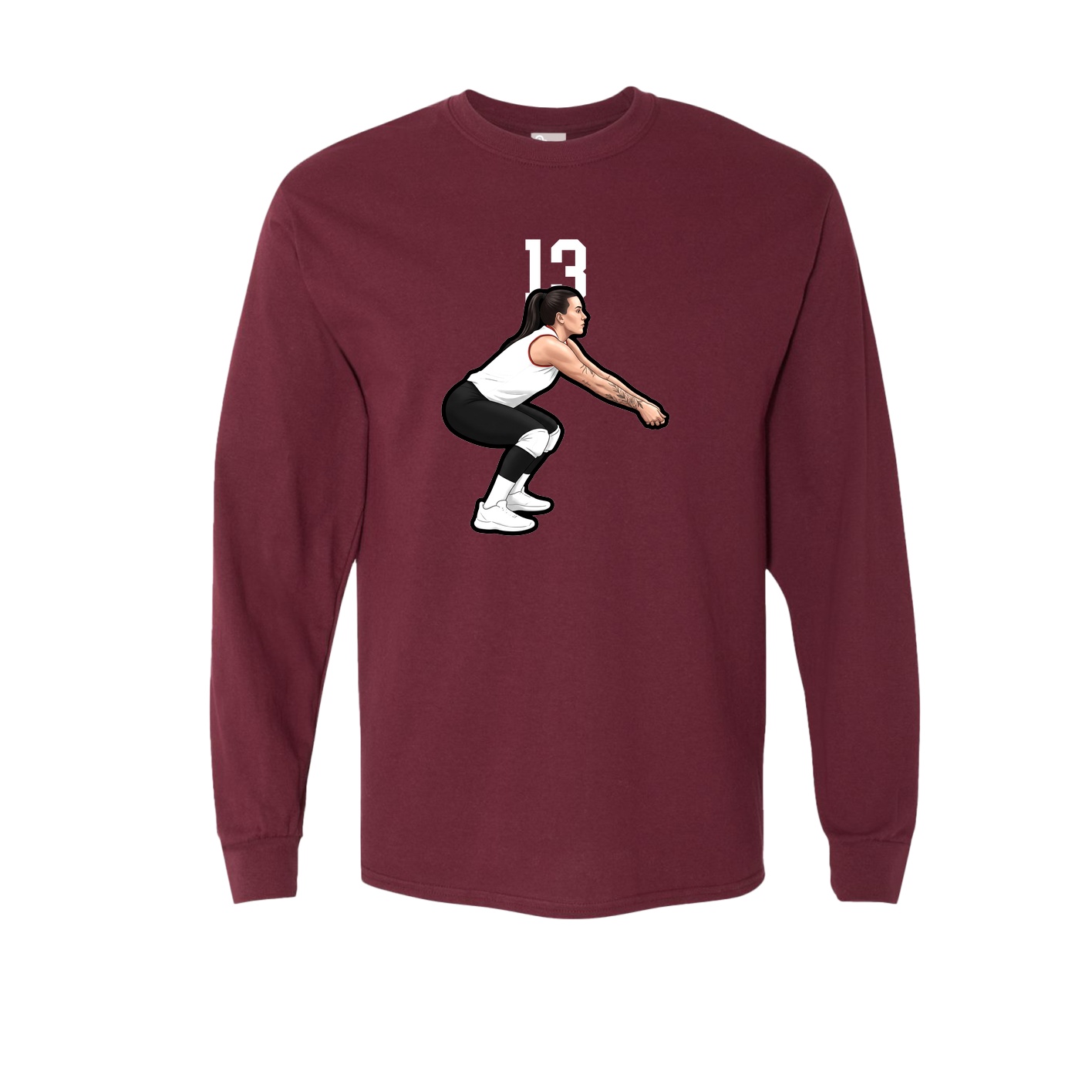 Long Sleeve Tee — Number Top in Maroon