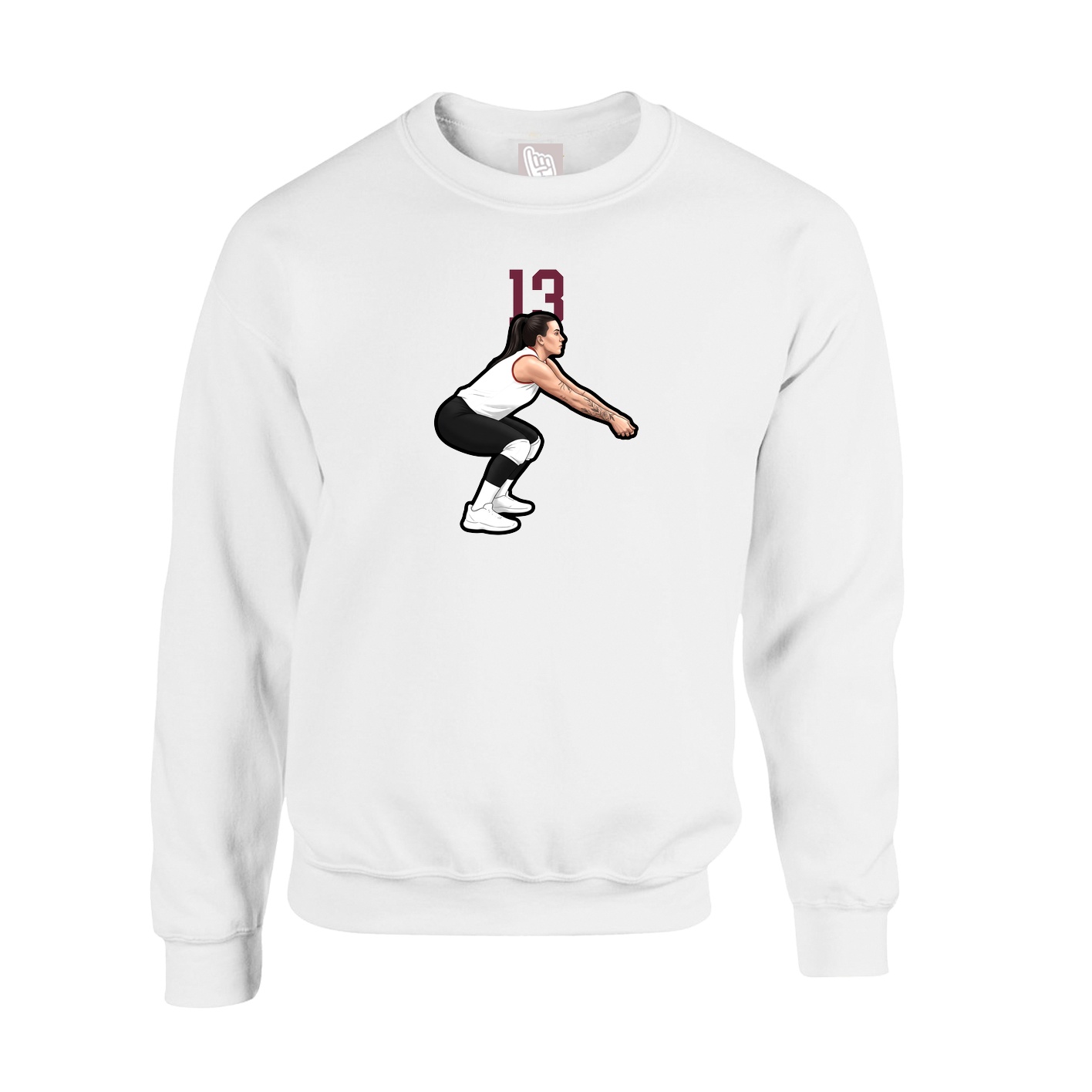 Fleece Crew — Number Top in White