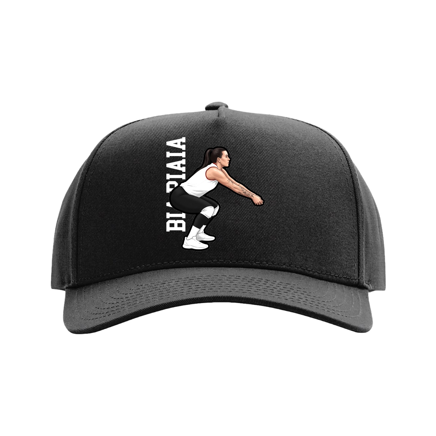 Full Fabric Five-Panel Champ Cap — Name Vertical in Black