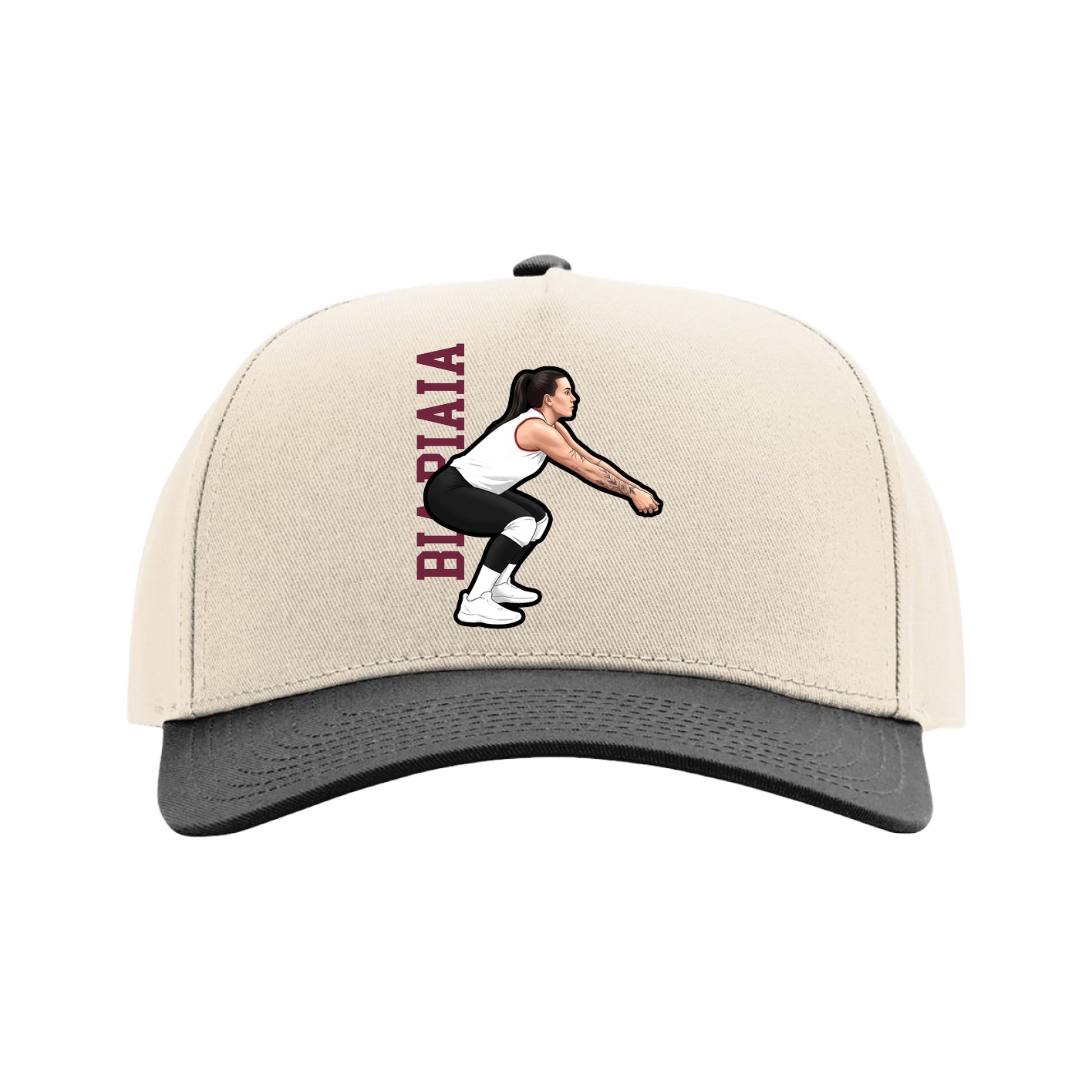 Full Fabric Five-Panel Champ Cap — Name Vertical in Cream/Black
