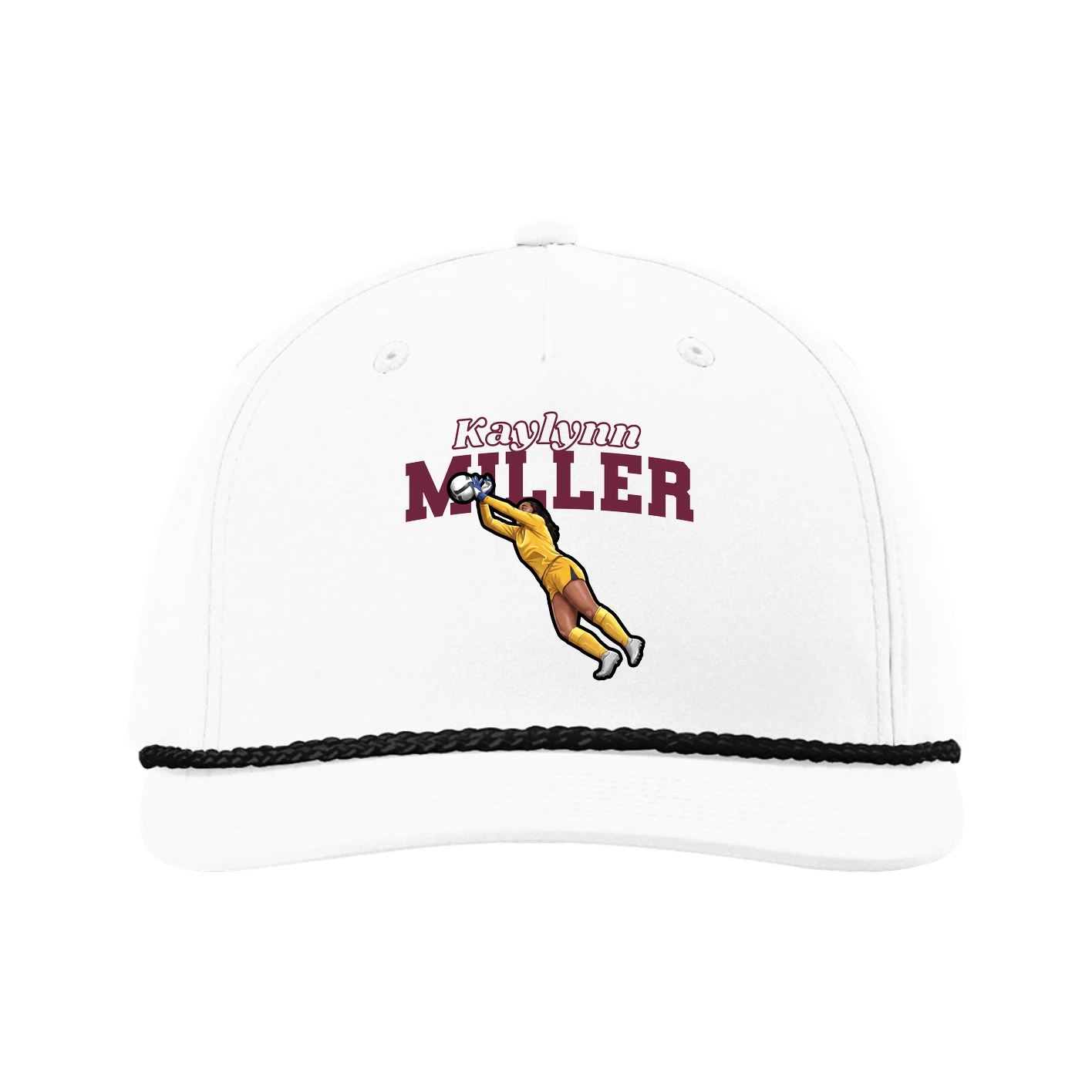 Five-Panel Classic Rope Cap — Name Arch in White