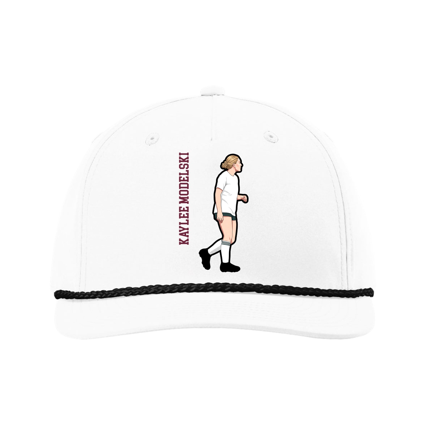 Five-Panel Classic Rope Cap — Name Vertical in White