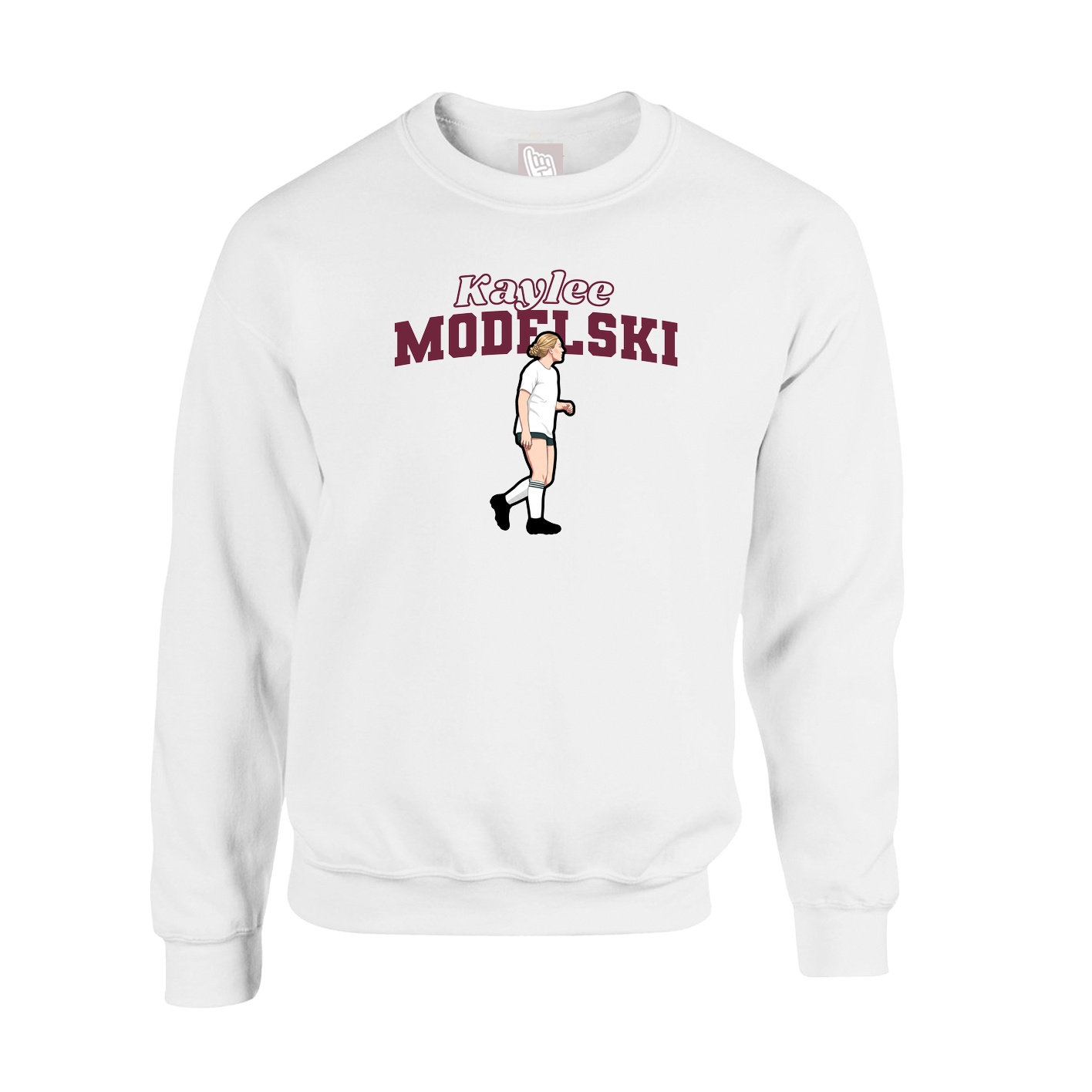 Fleece Crew — Name Arch in White