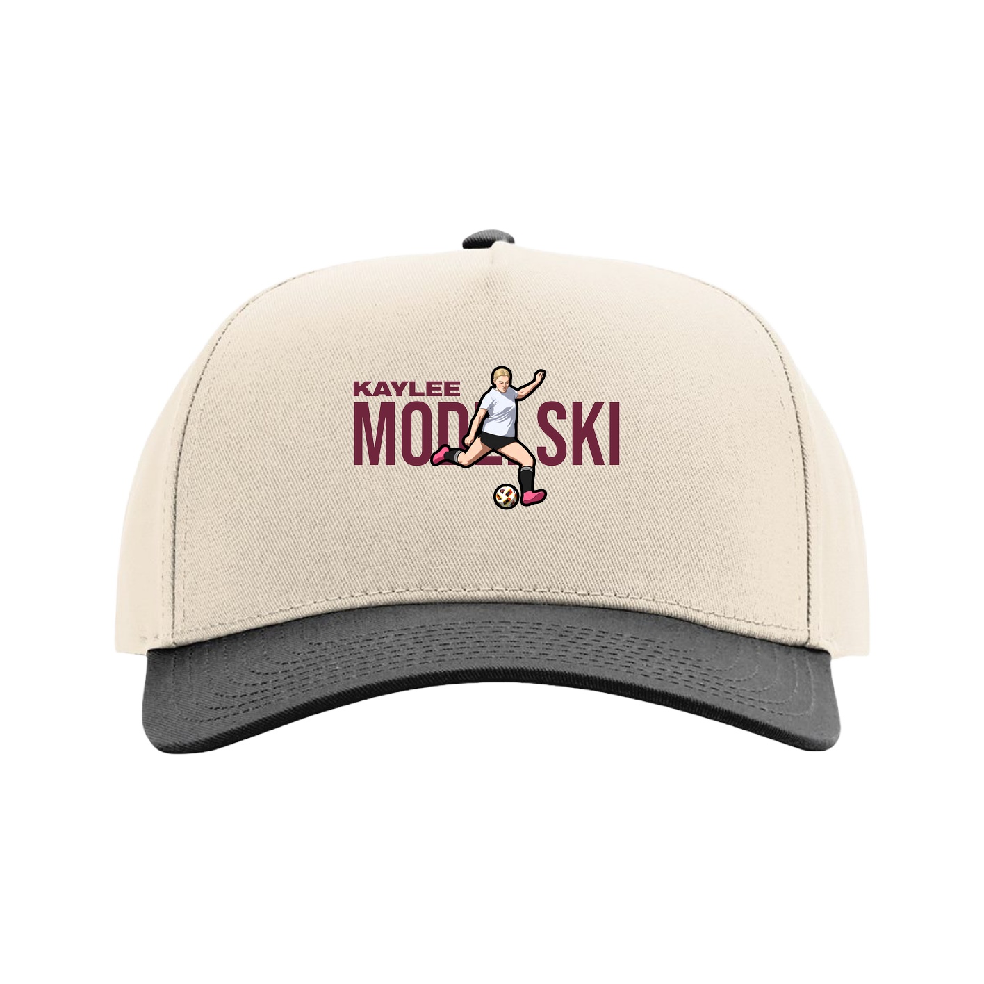 Full Fabric Five-Panel Champ Cap — Player Name in Cream/Black