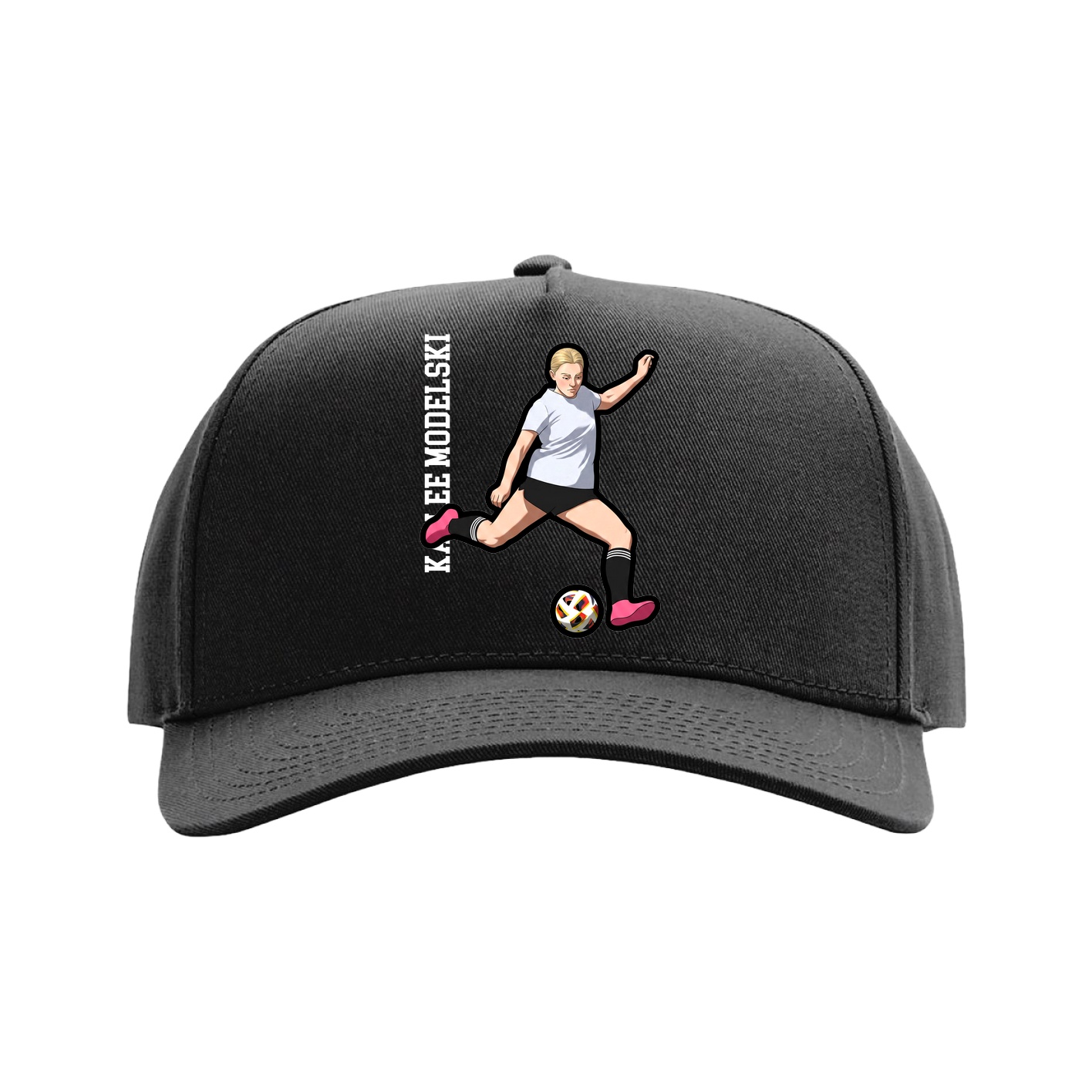 Full Fabric Five-Panel Champ Cap — Name Vertical in Black