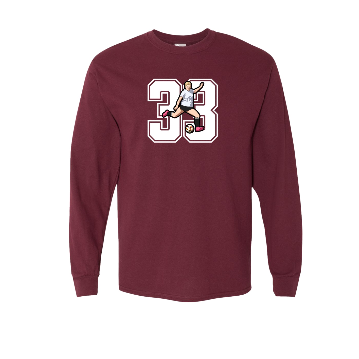 Long Sleeve Tee — Number in Maroon