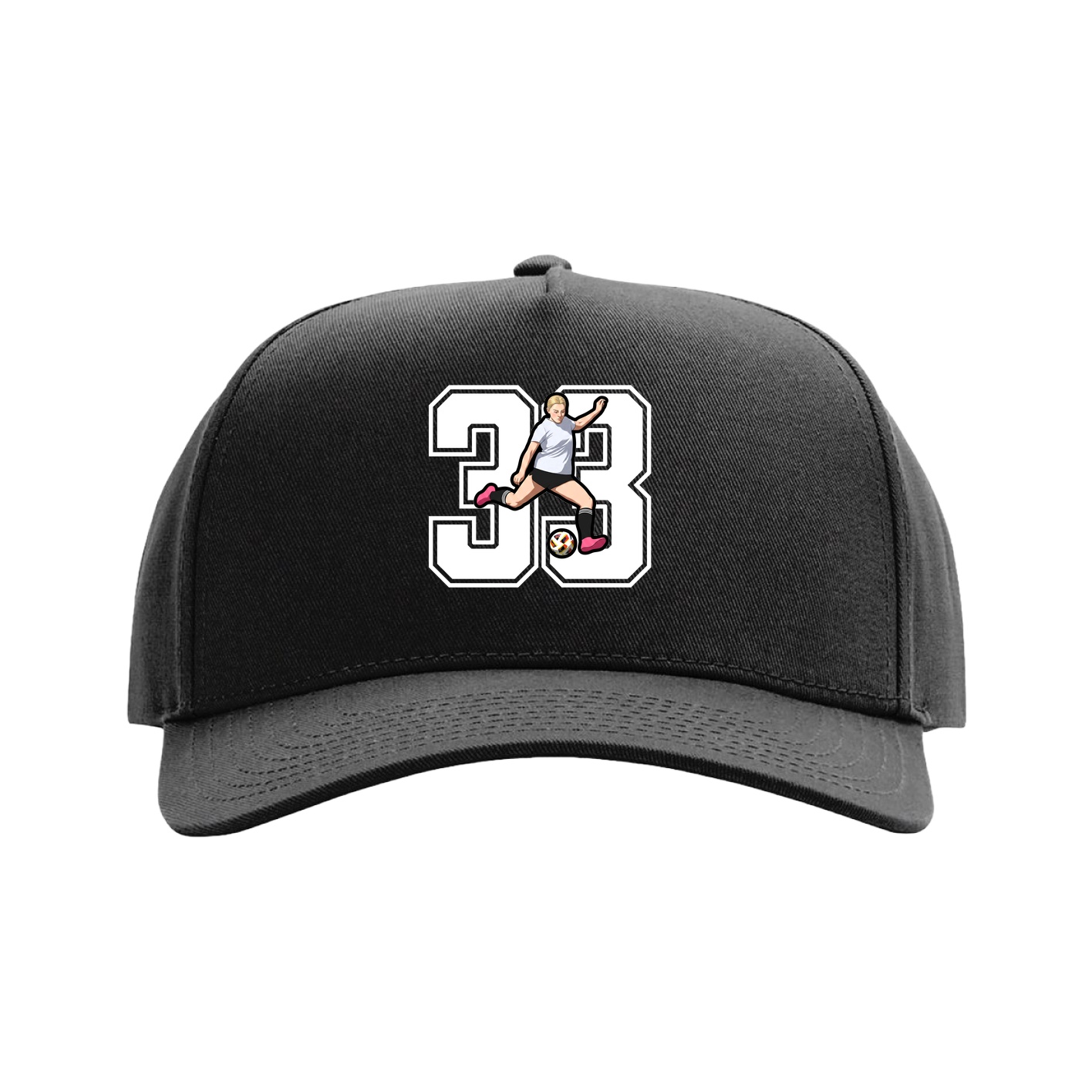 Full Fabric Five-Panel Champ Cap — Number in Black