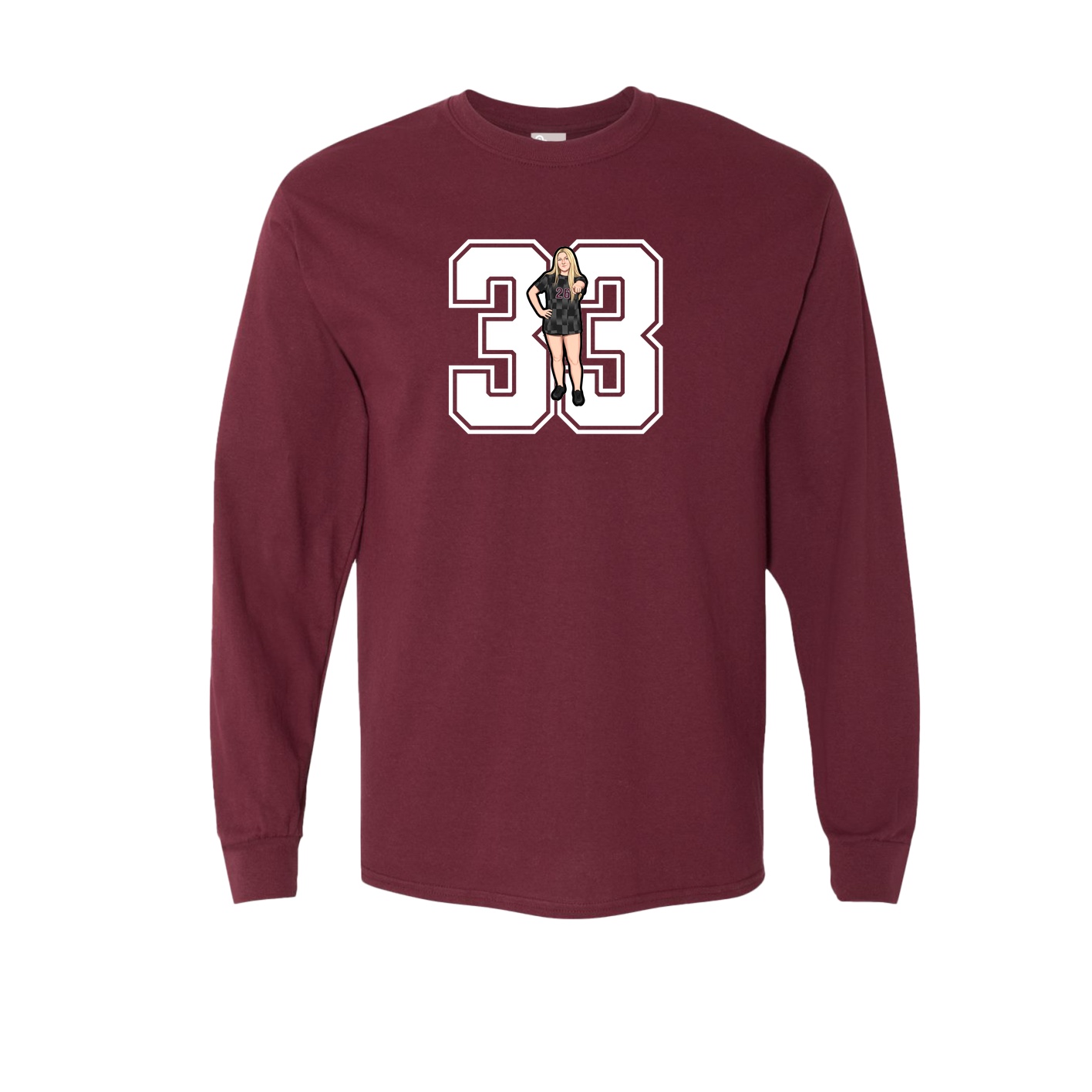 Long Sleeve Tee — Number in Maroon
