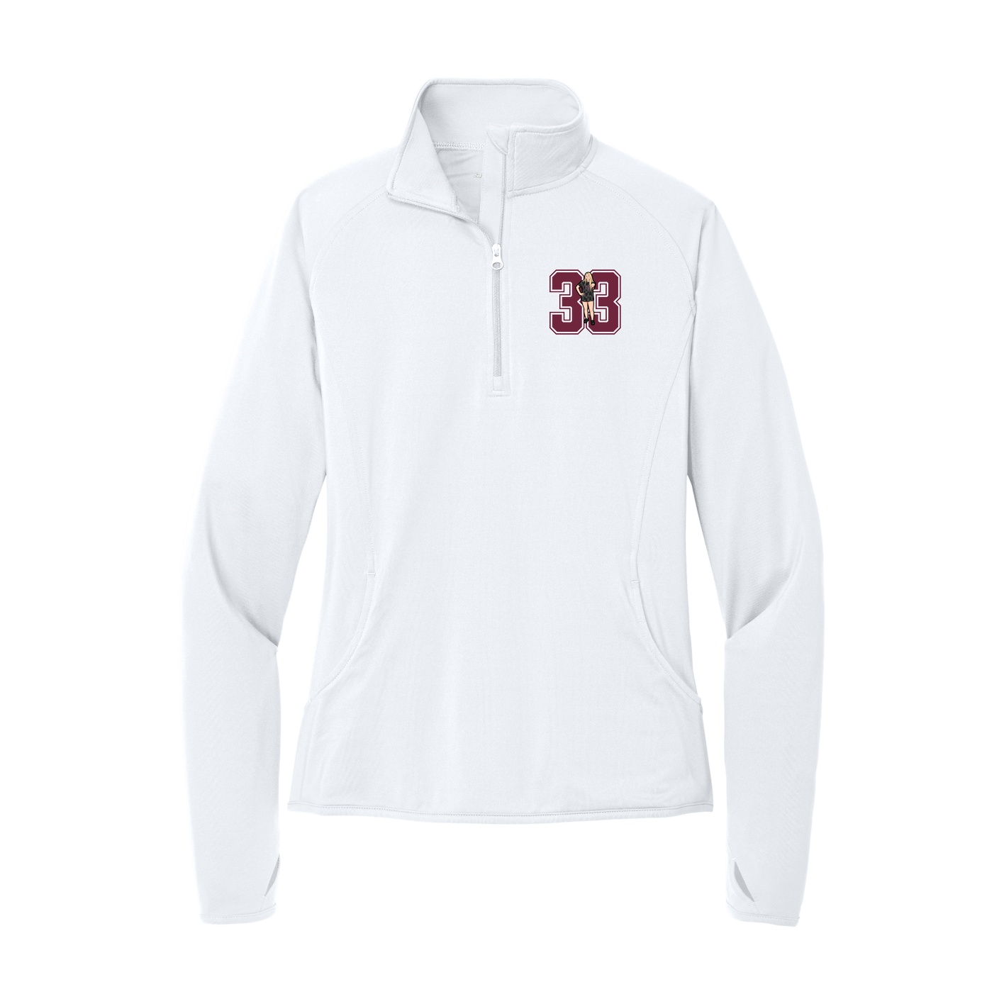 Women's Q-Zip Pullover — Number in White
