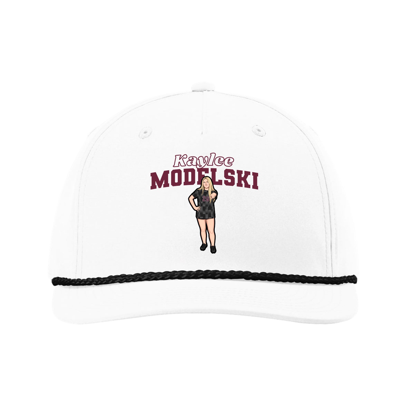 Five-Panel Classic Rope Cap — Name Arch in White