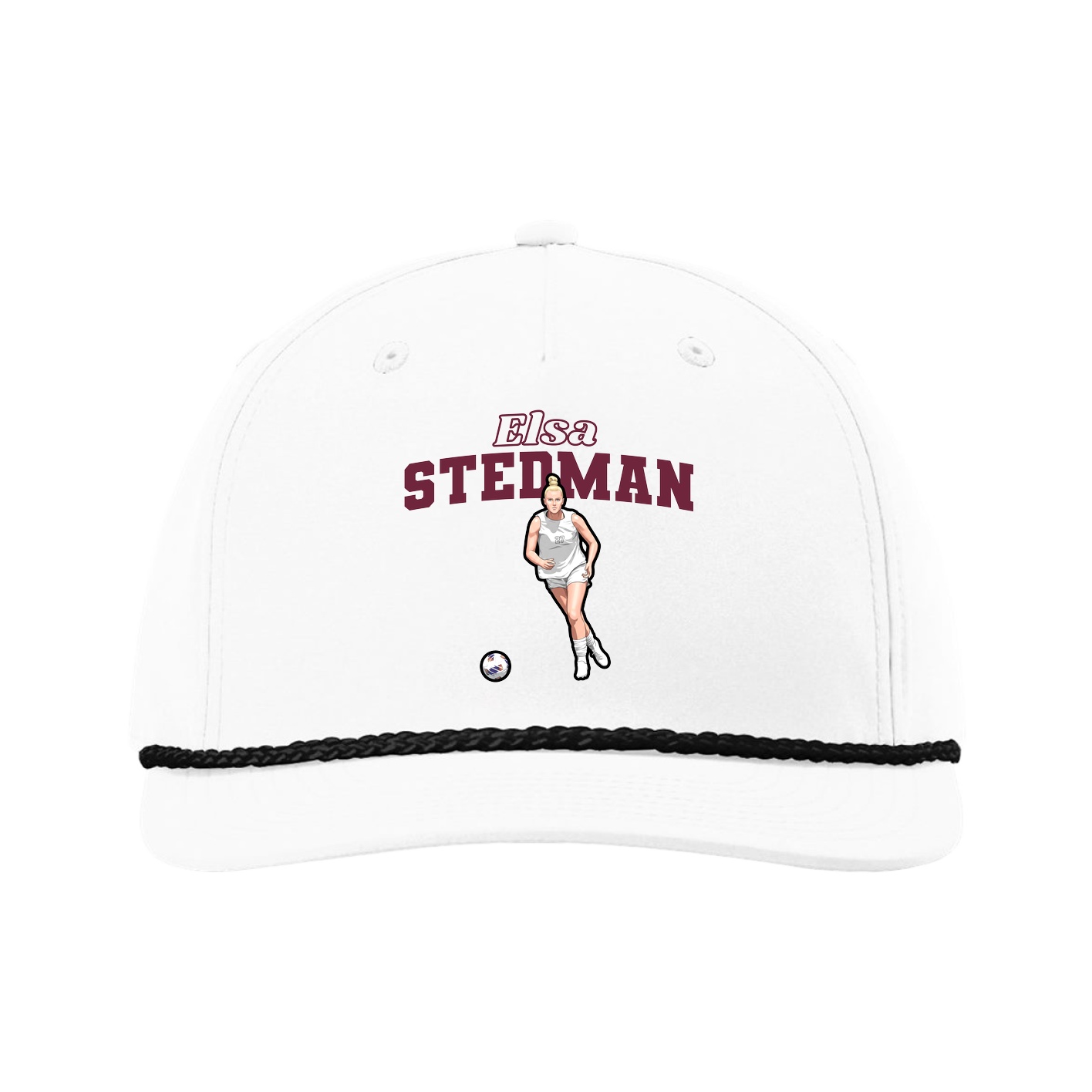 Five-Panel Classic Rope Cap — Name Arch in White