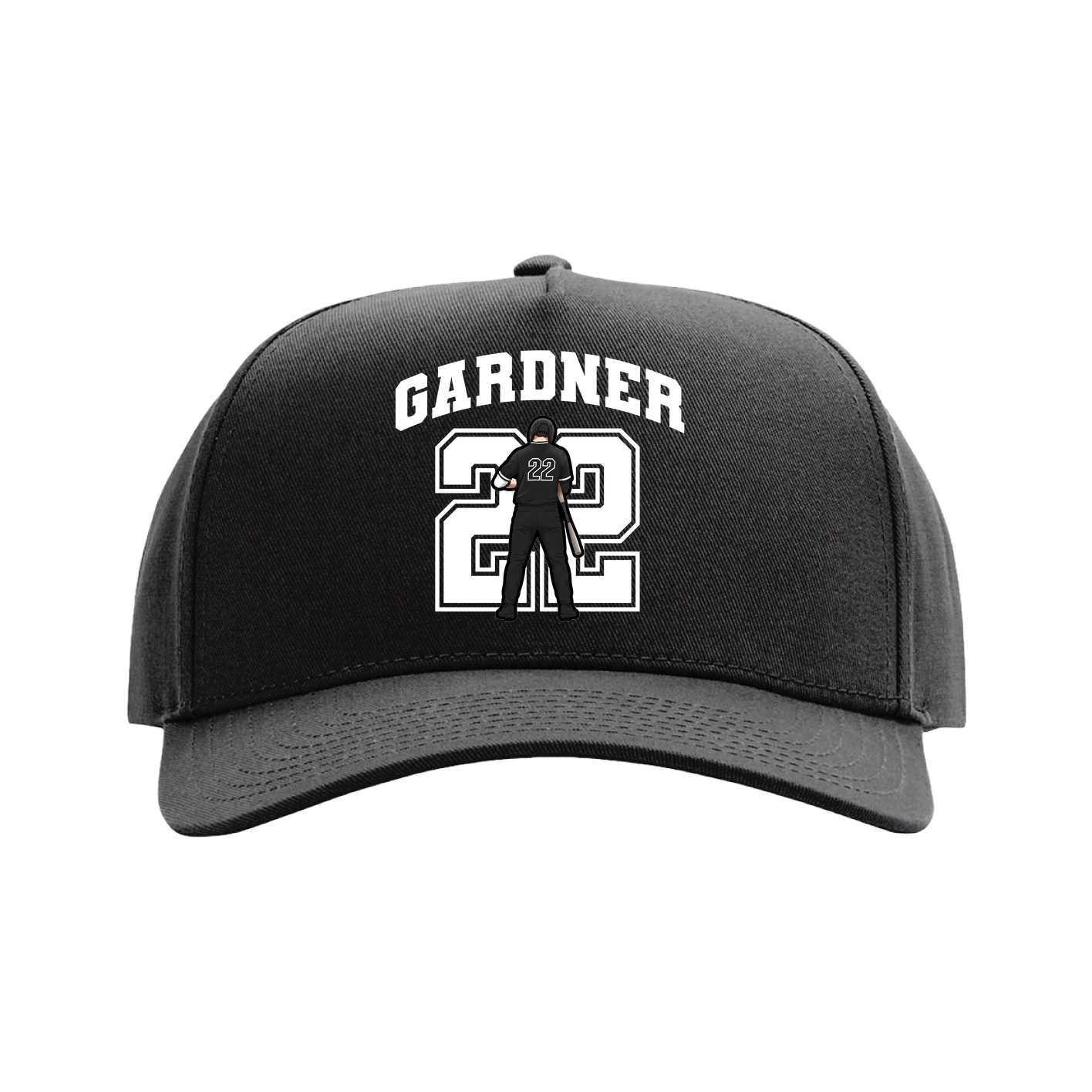 Full Fabric Five-Panel Champ Cap — Number in Black