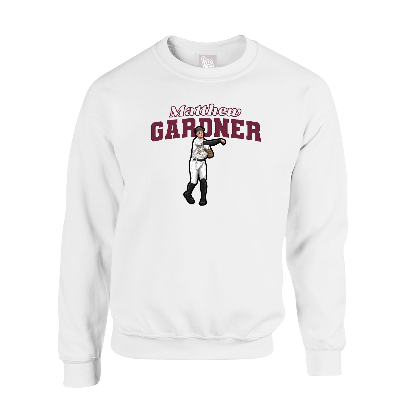 Fleece Crew — Name Arch in White