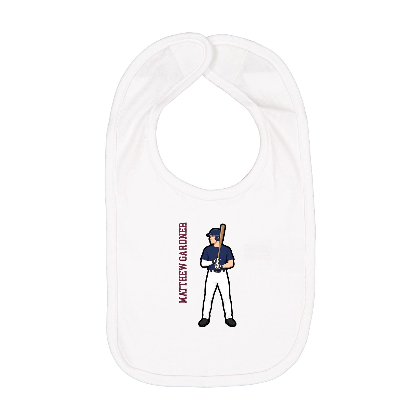 Infant Bib — Name Vertical in White