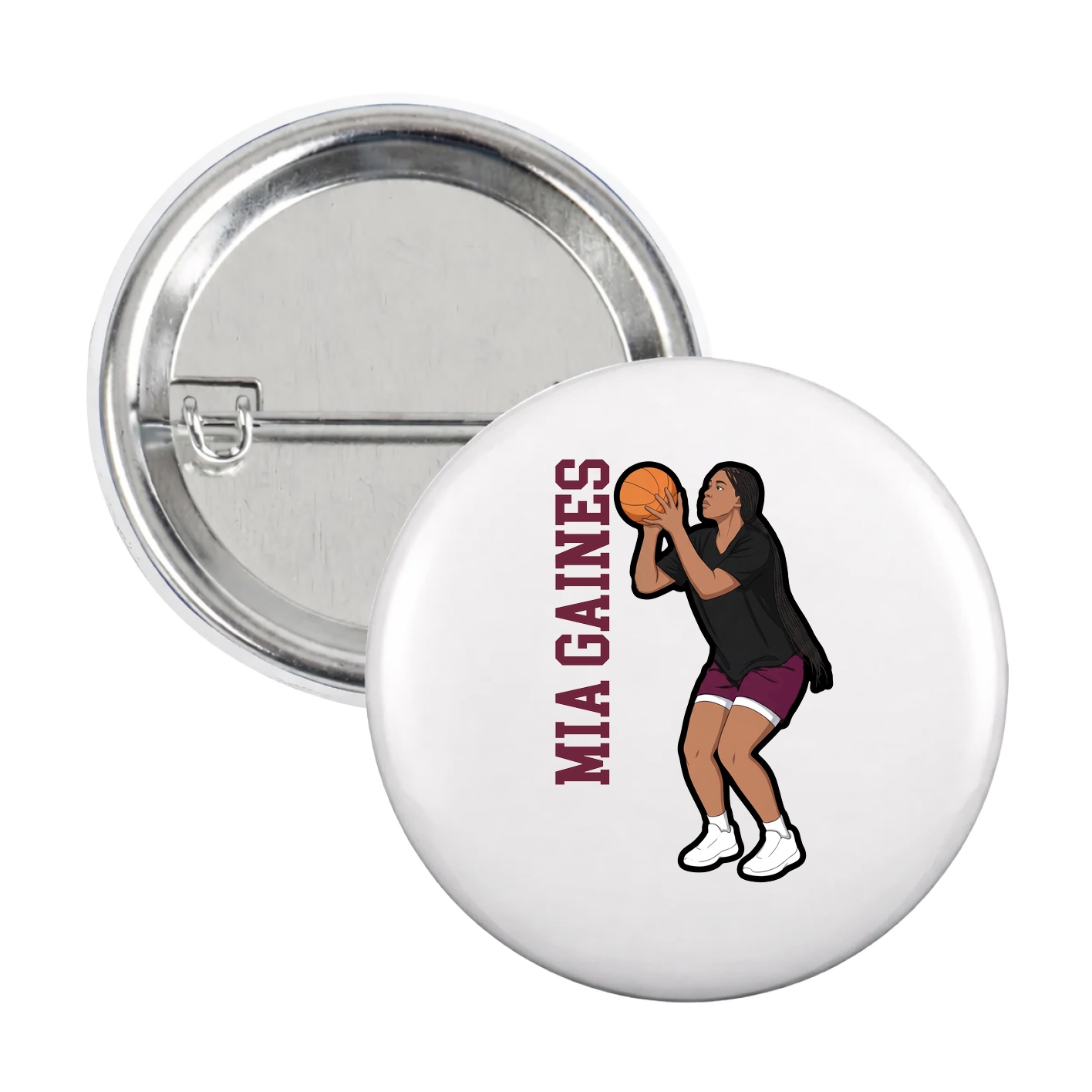 Game Day Button — Name Vertical in White