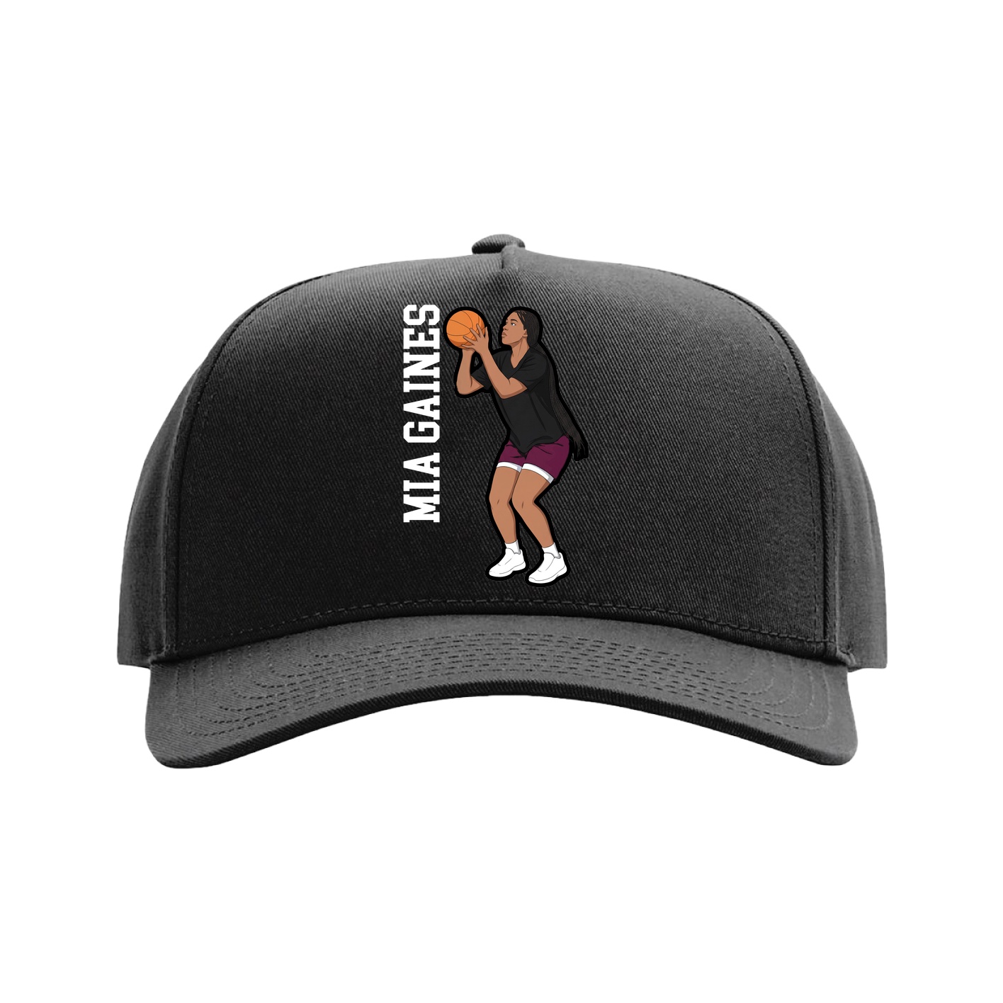 Full Fabric Five-Panel Champ Cap — Name Vertical in Black