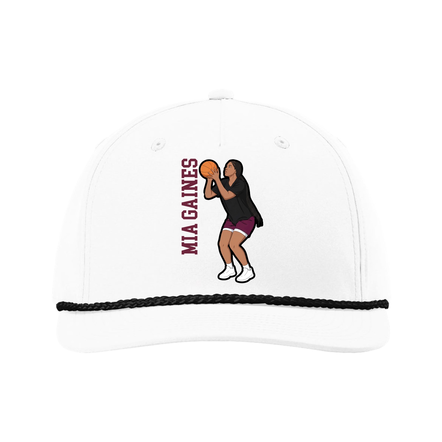 Five-Panel Classic Rope Cap — Name Vertical in White