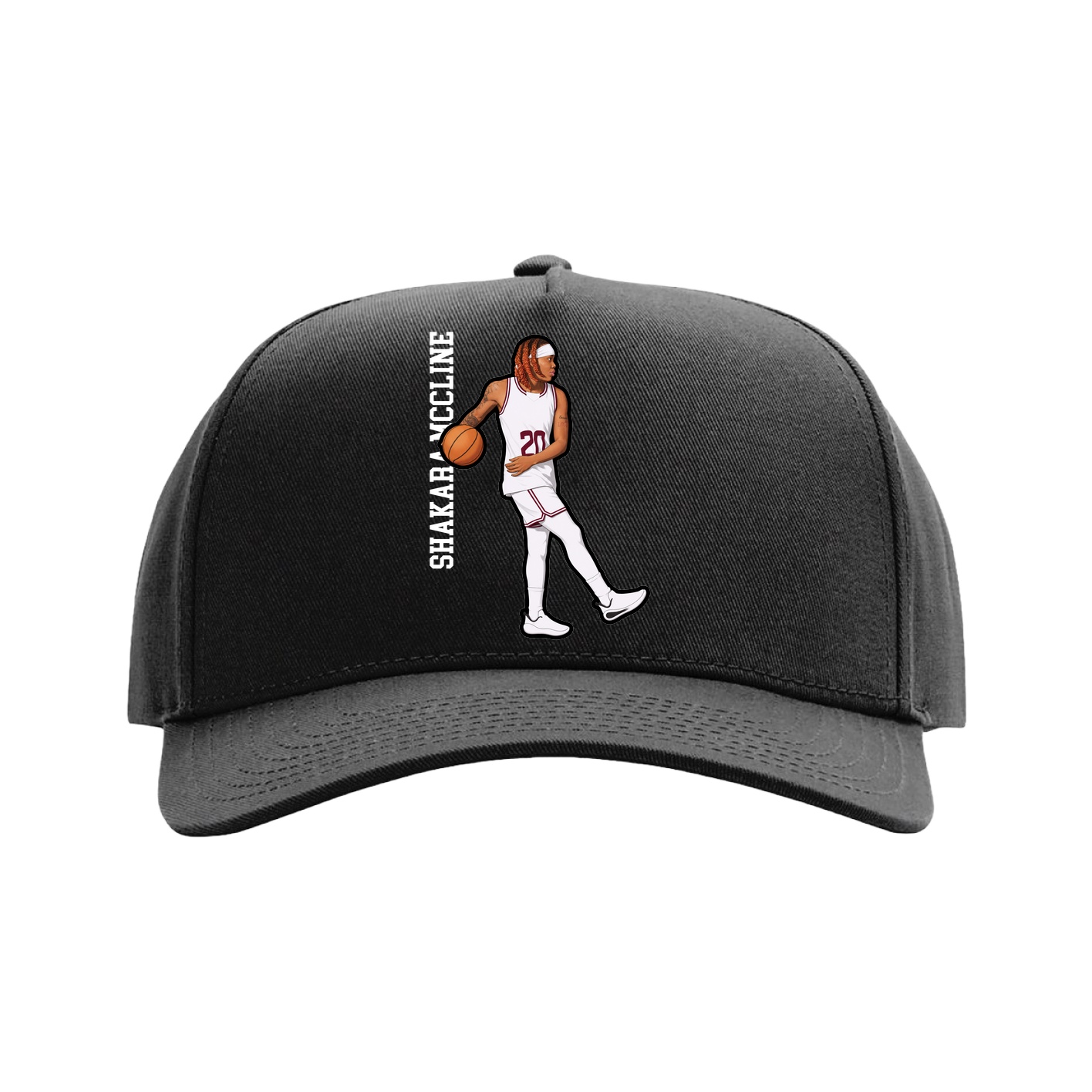 Full Fabric Five-Panel Champ Cap — Name Vertical in Black