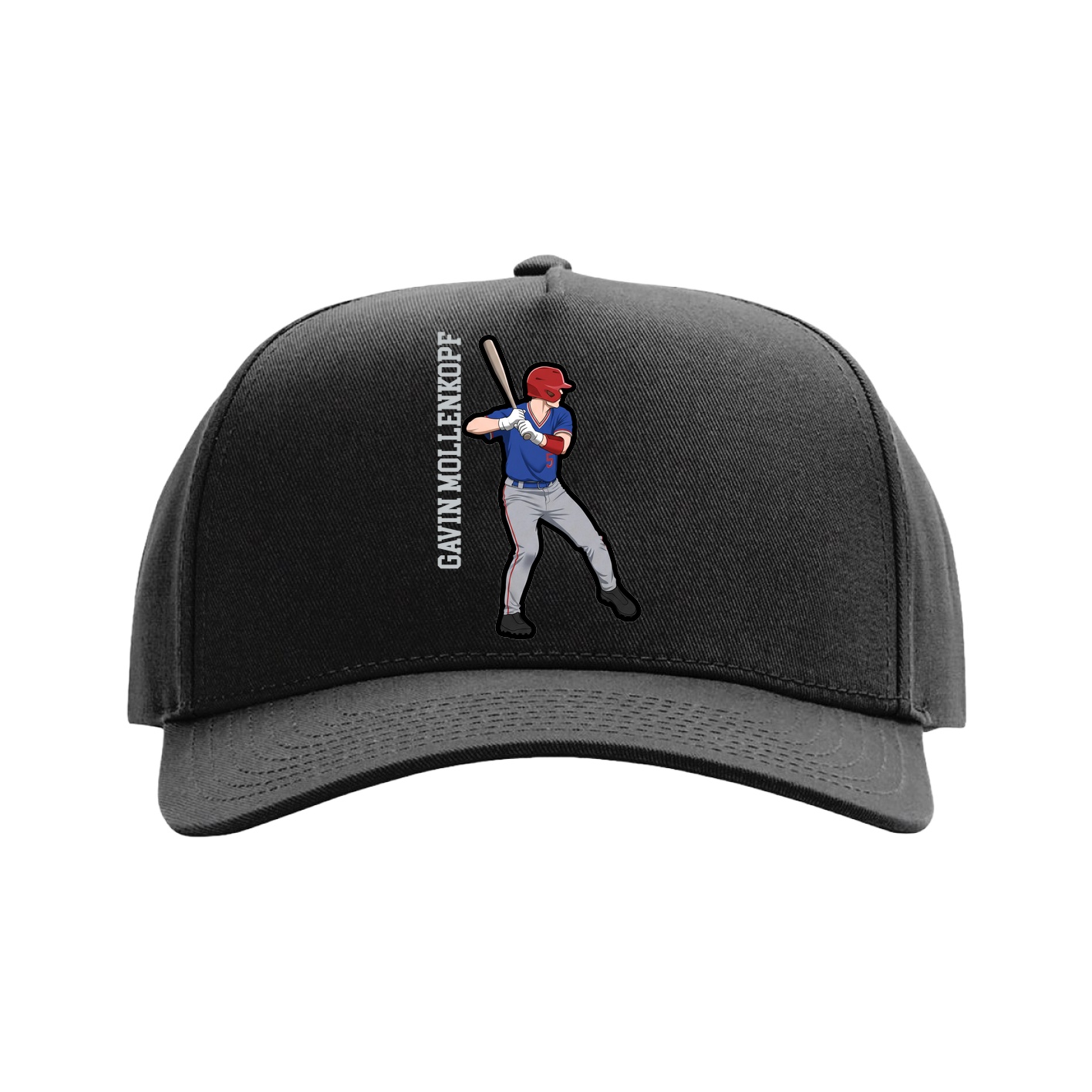 Full Fabric Five-Panel Champ Cap — Name Vertical in Black