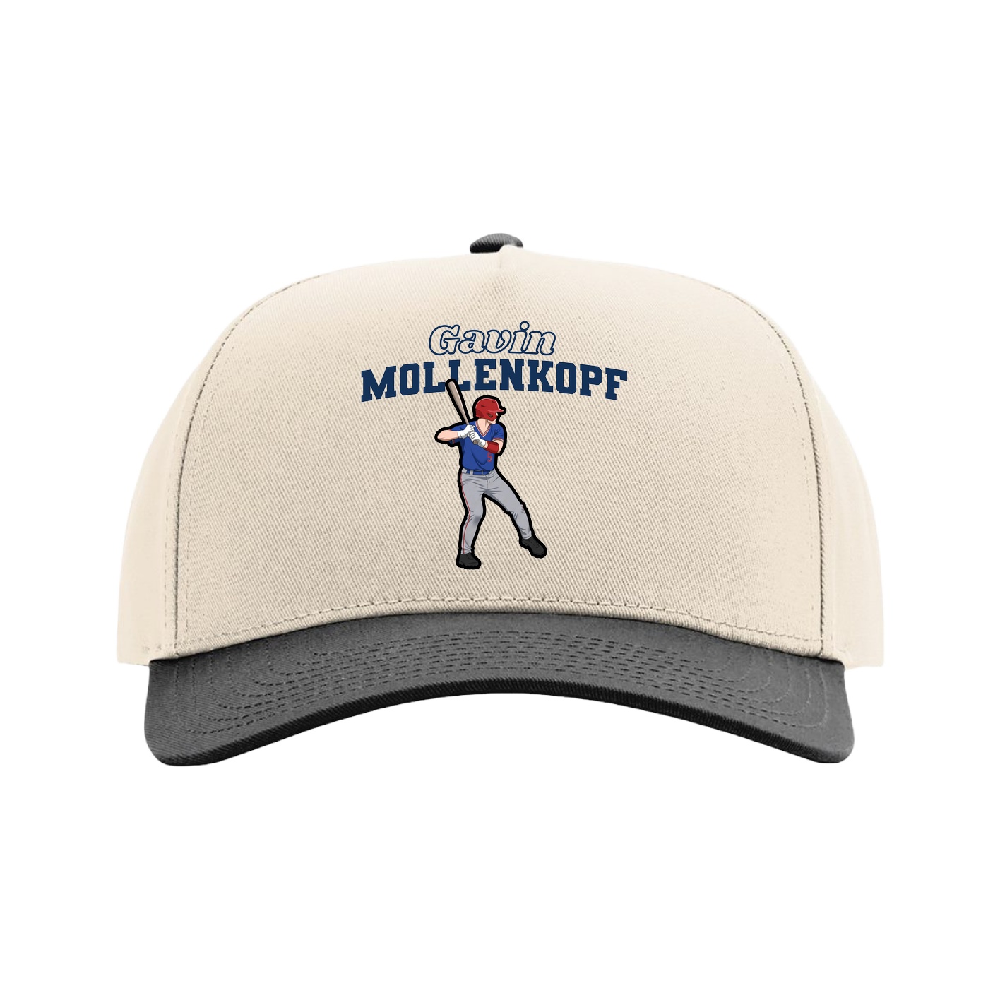 Full Fabric Five-Panel Champ Cap — Name Arch in Cream/Black