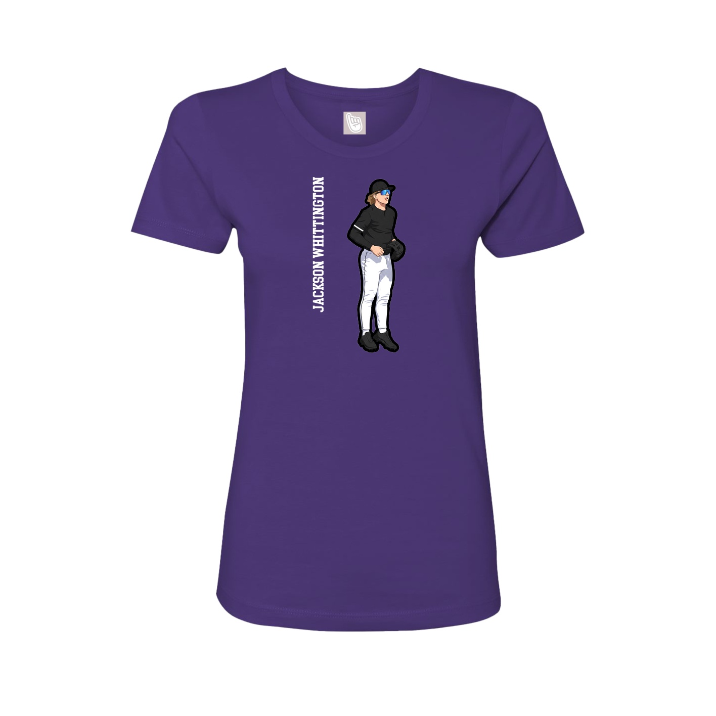 Fitted Women's Tee — Name Vertical in Purple