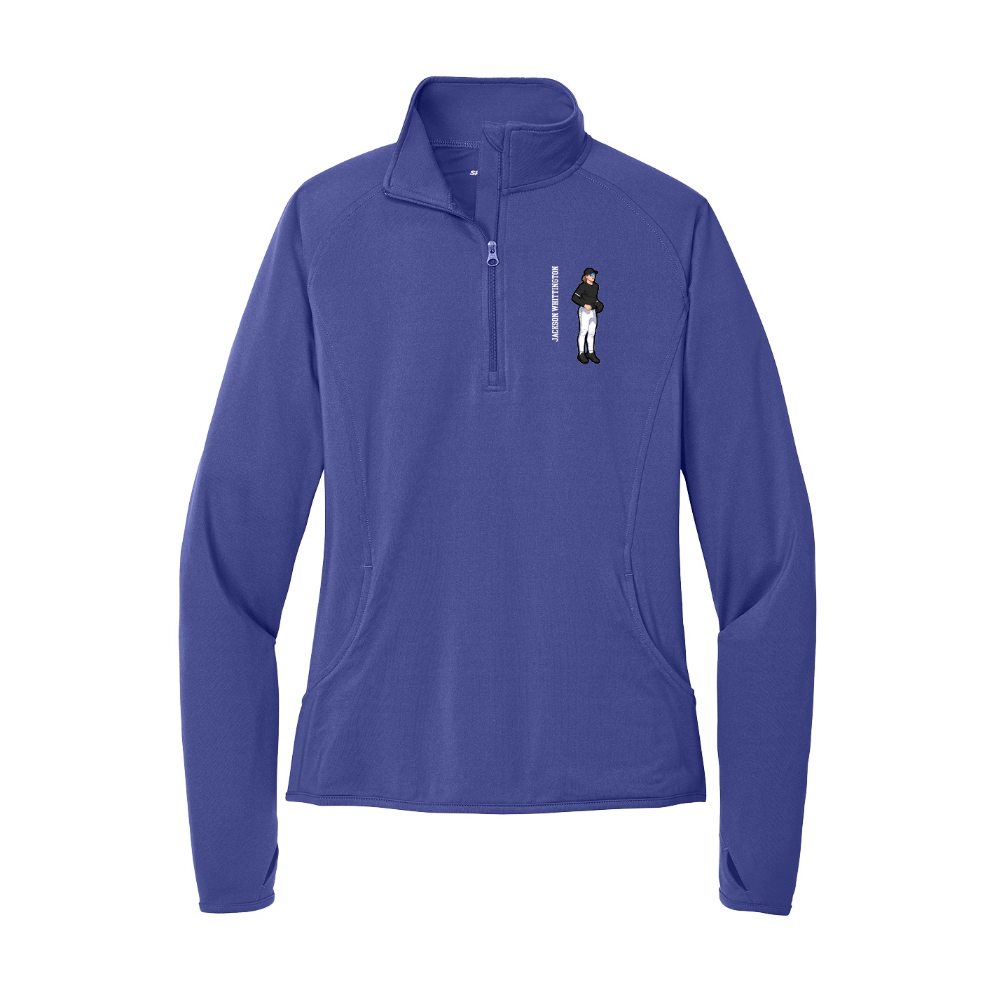 Women's Q-Zip Pullover — Name Vertical in Purple