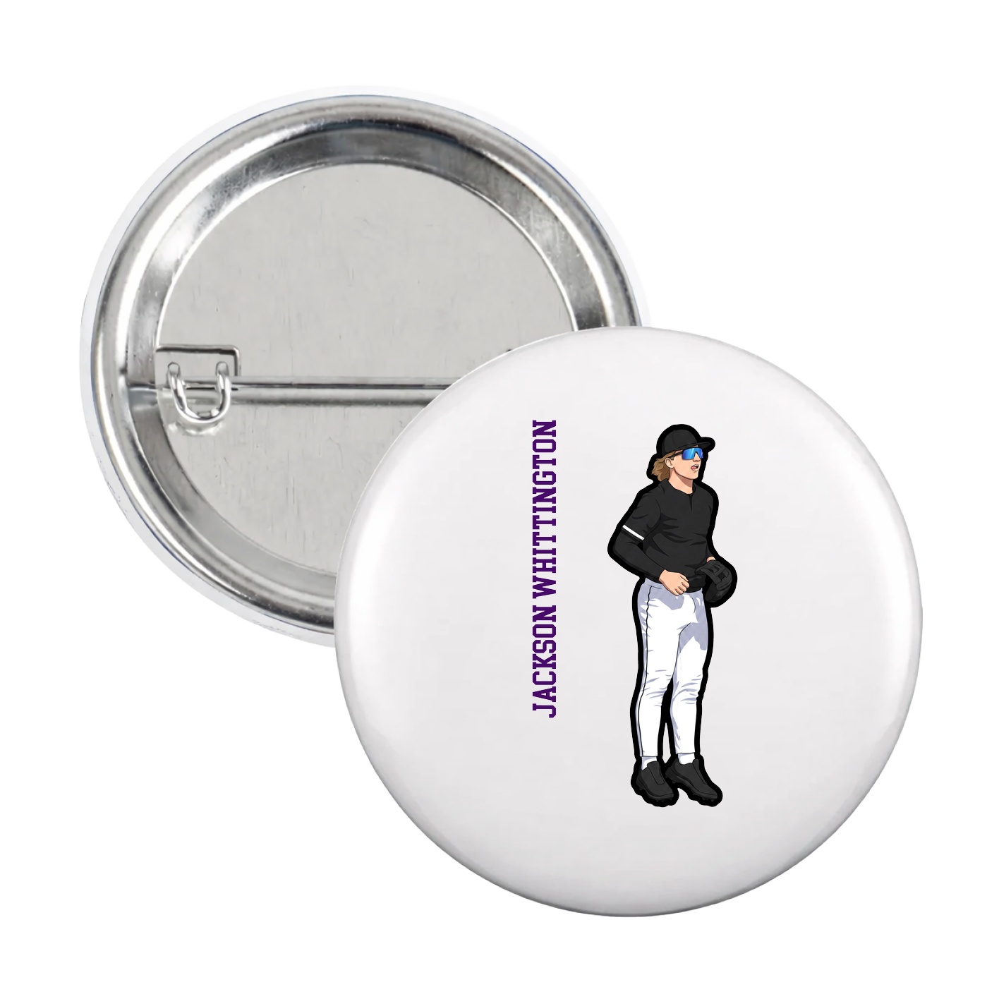 Game Day Button — Name Vertical in White