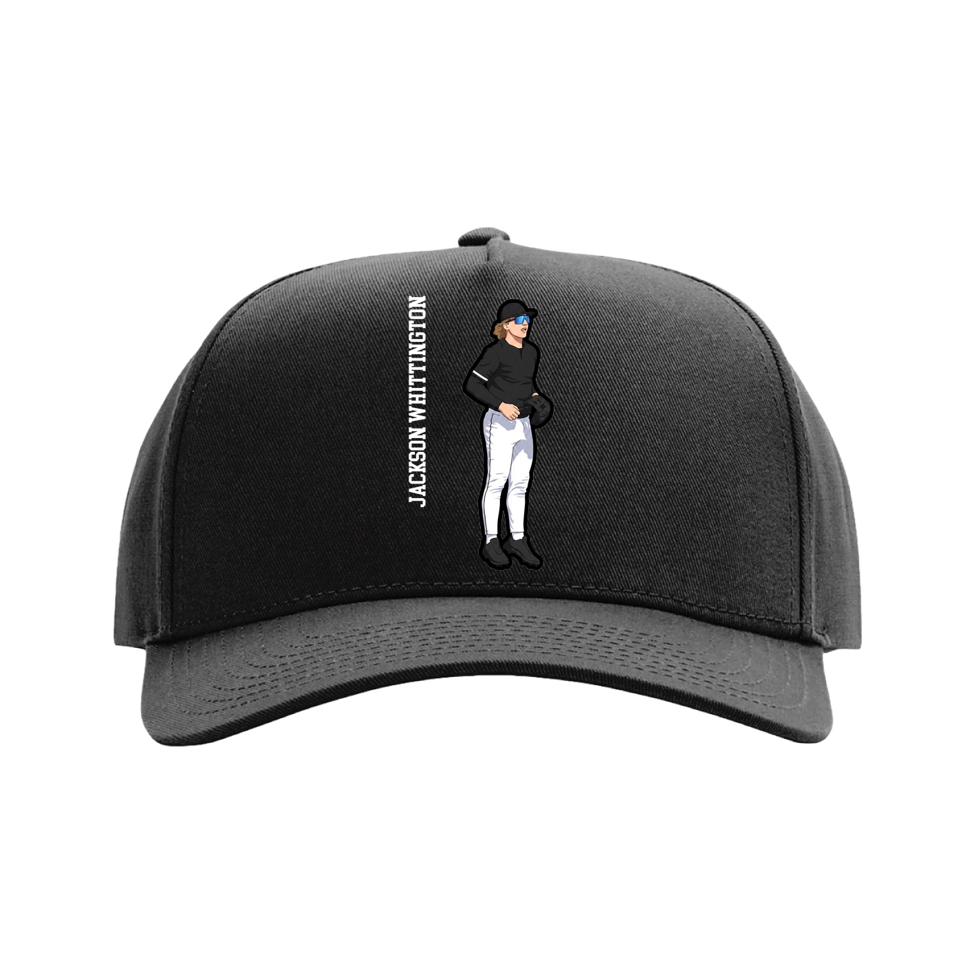 Full Fabric Five-Panel Champ Cap — Name Vertical in Black