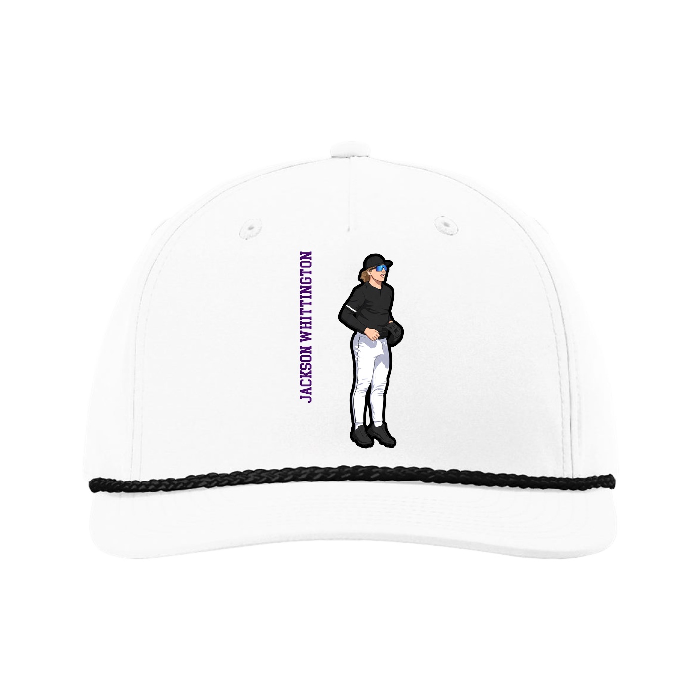 Five-Panel Classic Rope Cap — Name Vertical in White