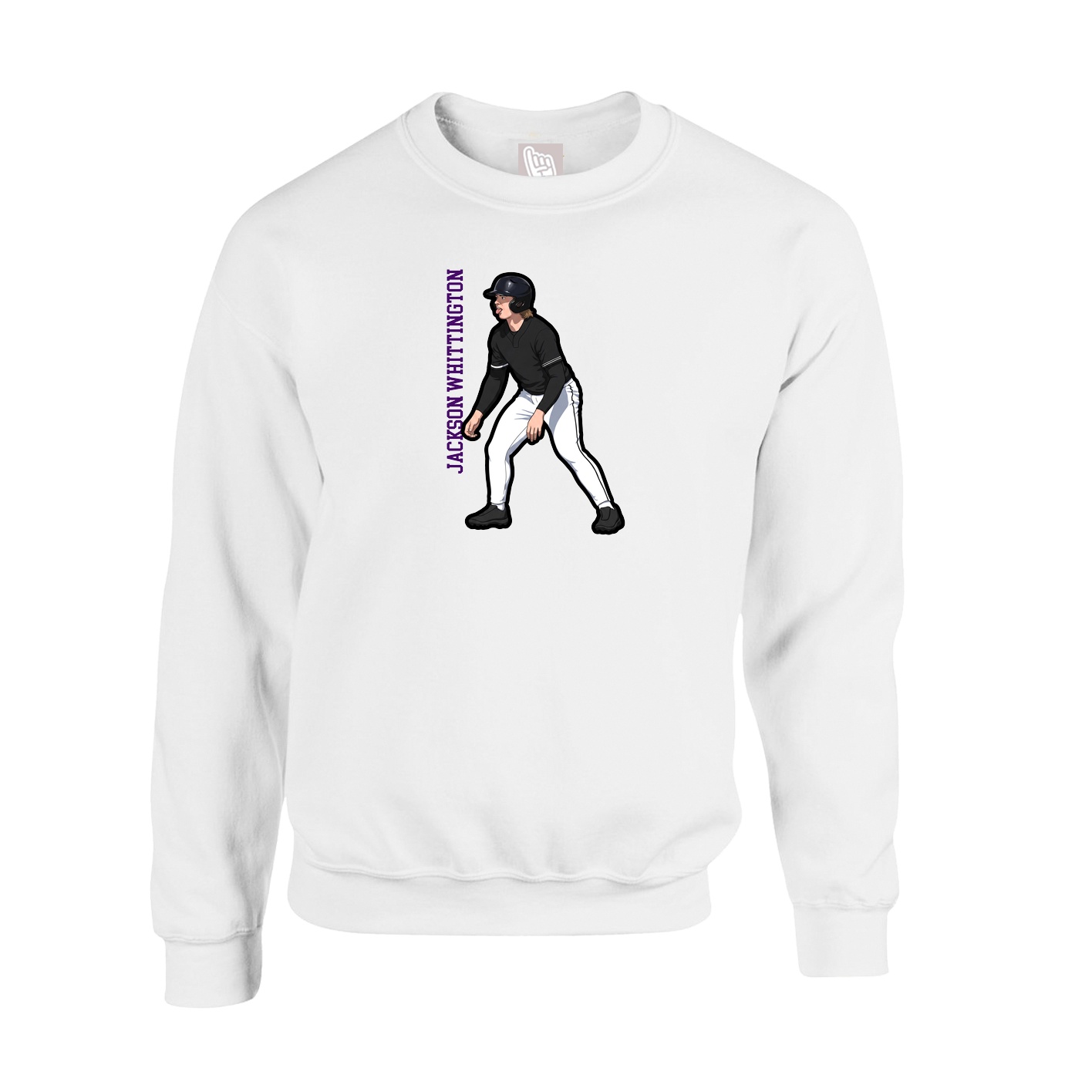 Fleece Crew — Name Vertical in White
