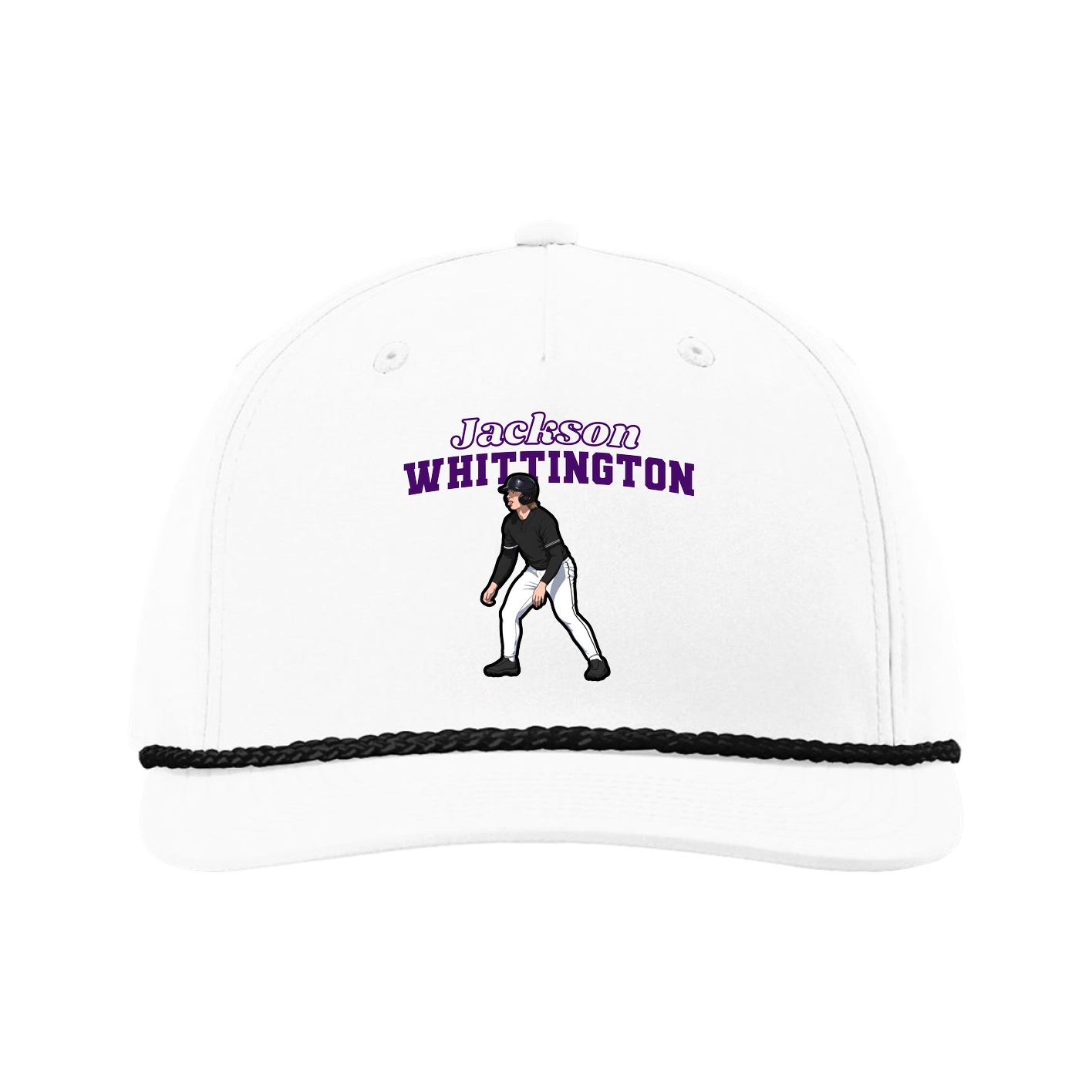 Five-Panel Classic Rope Cap — Name Arch in White