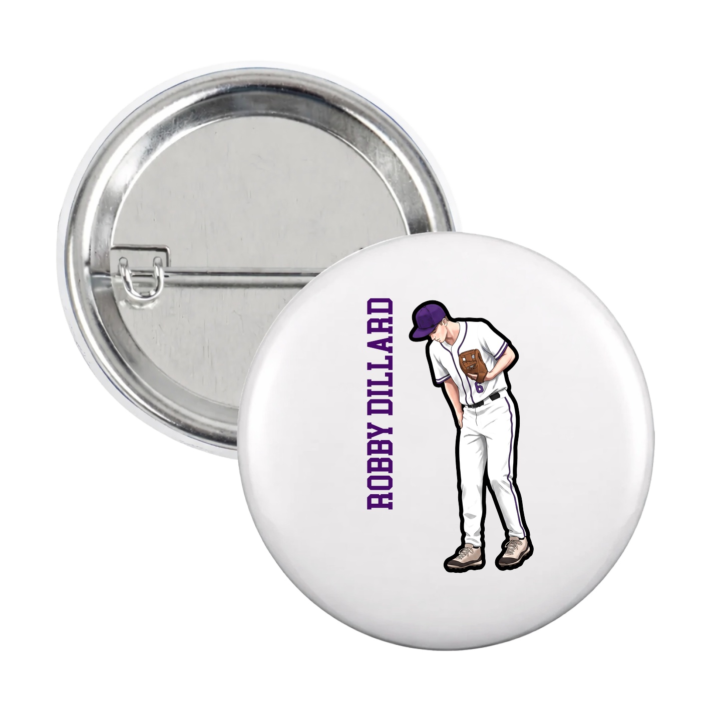 Game Day Button — Name Vertical in White