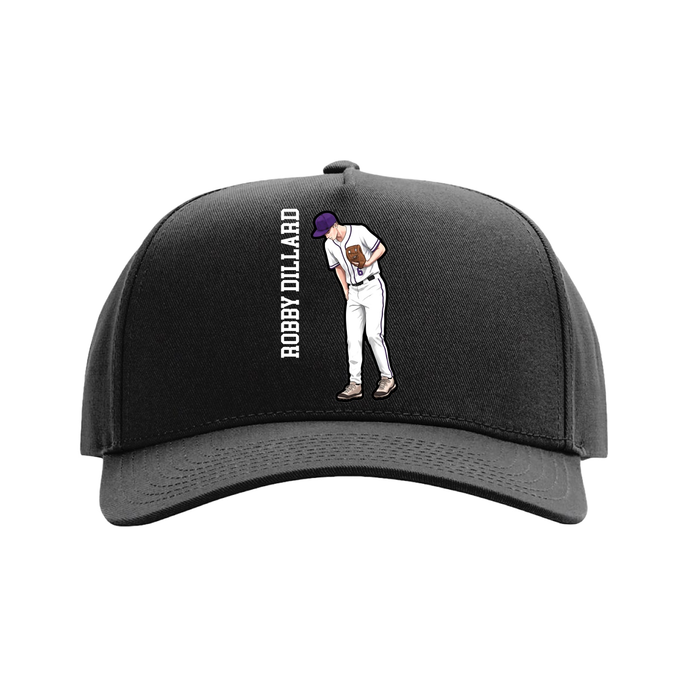 Full Fabric Five-Panel Champ Cap — Name Vertical in Black