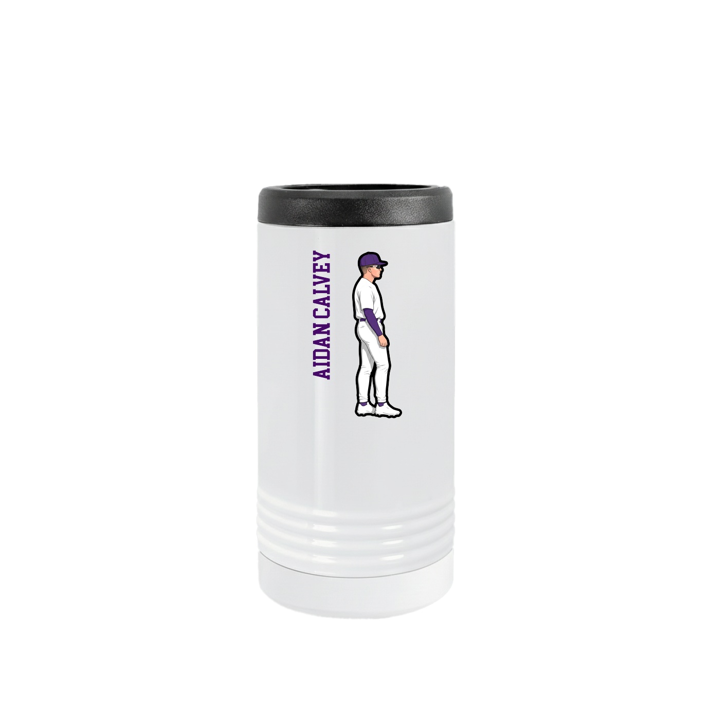 Slim Beverage Holder — Name Vertical in White