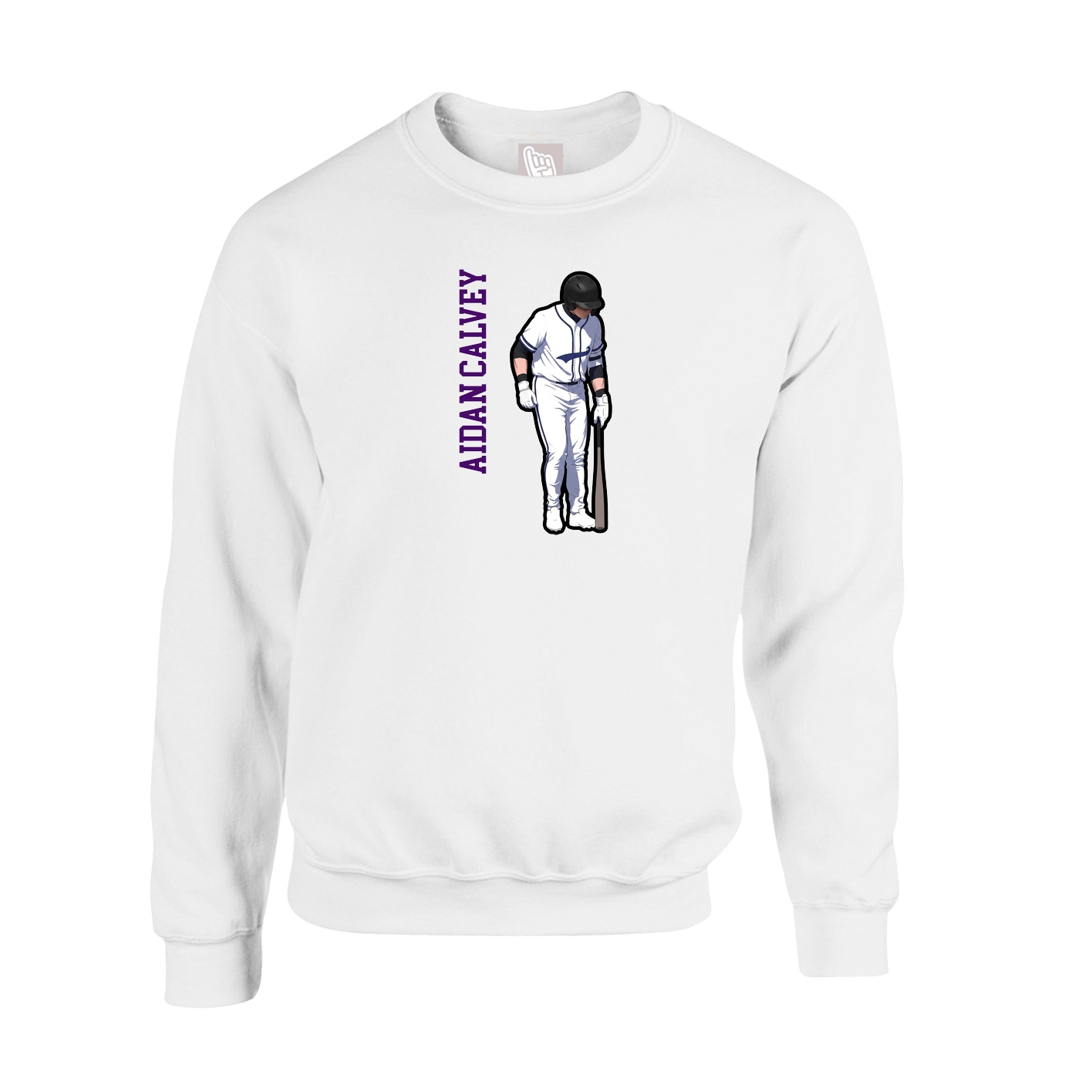 Fleece Crew — Name Vertical in White