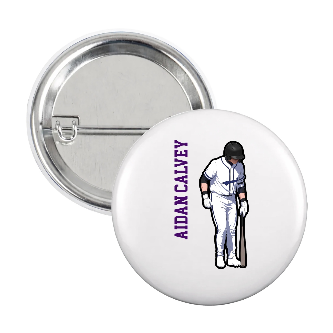 Game Day Button — Name Vertical in White