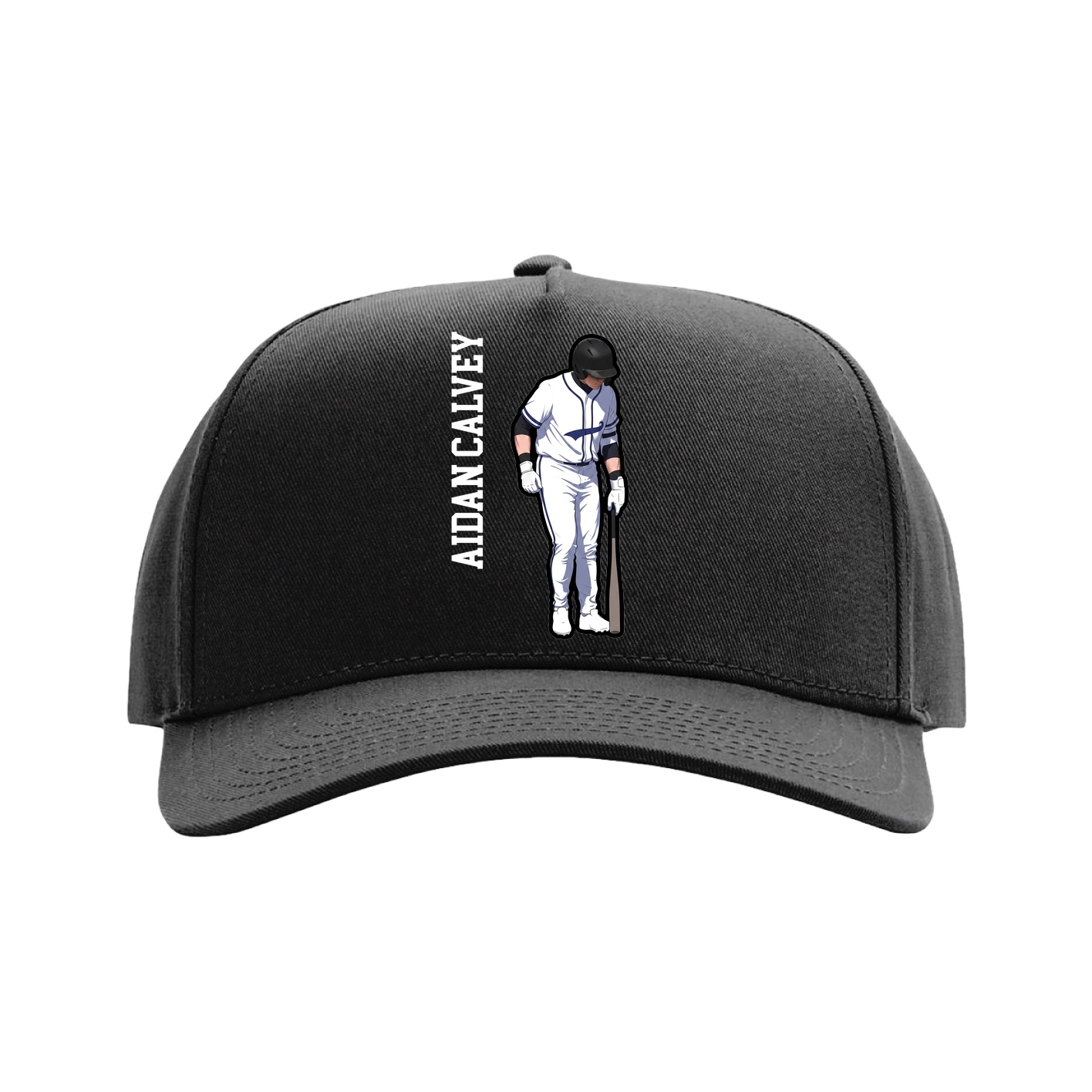 Full Fabric Five-Panel Champ Cap — Name Vertical in Black