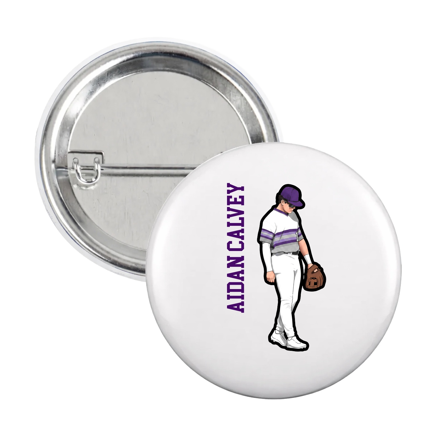 Game Day Button — Name Vertical in White