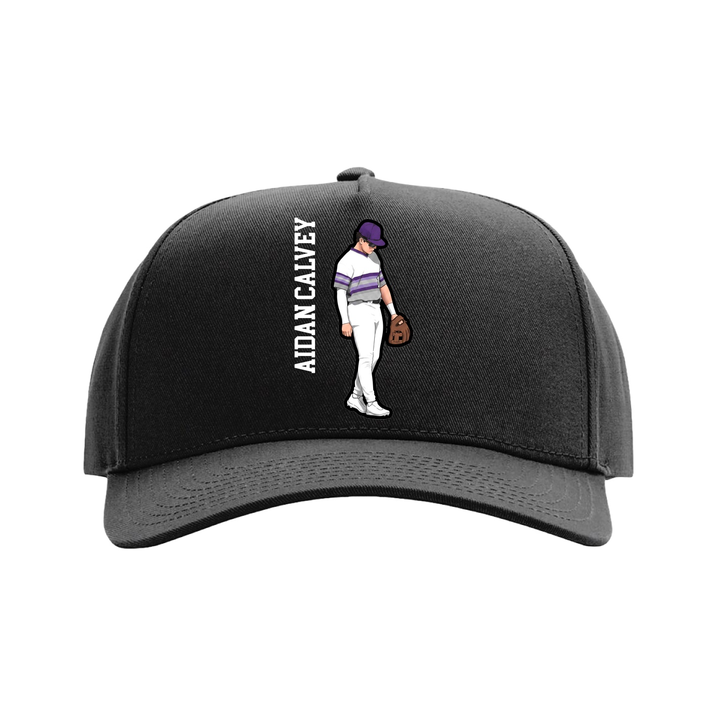 Full Fabric Five-Panel Champ Cap — Name Vertical in Black
