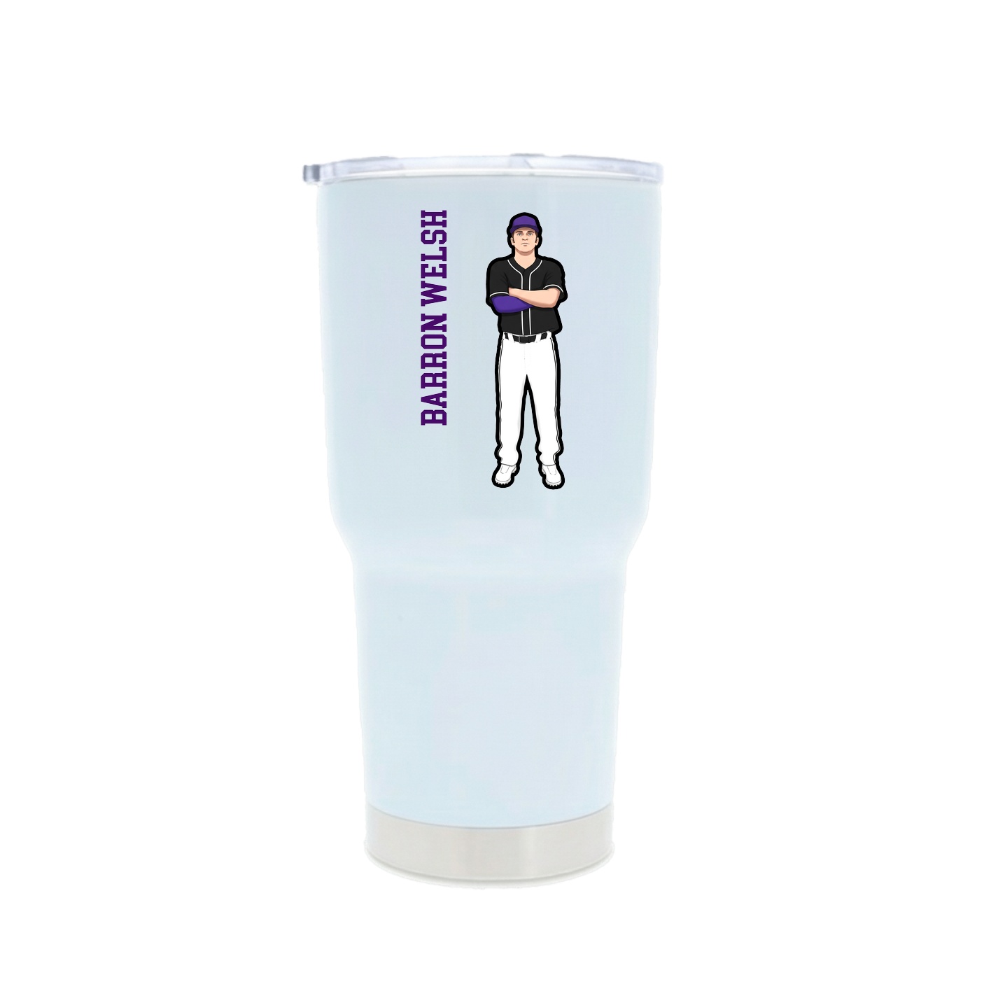 30oz Stainless Steel Tumbler — Name Vertical in White