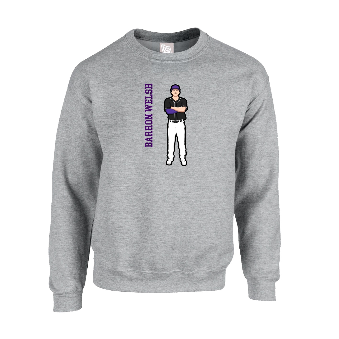 Fleece Crew — Name Vertical in Grey