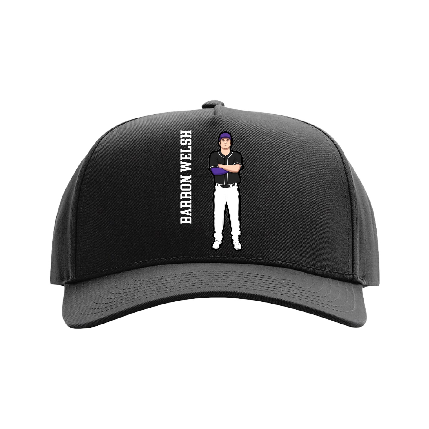 Full Fabric Five-Panel Champ Cap — Name Vertical in Black